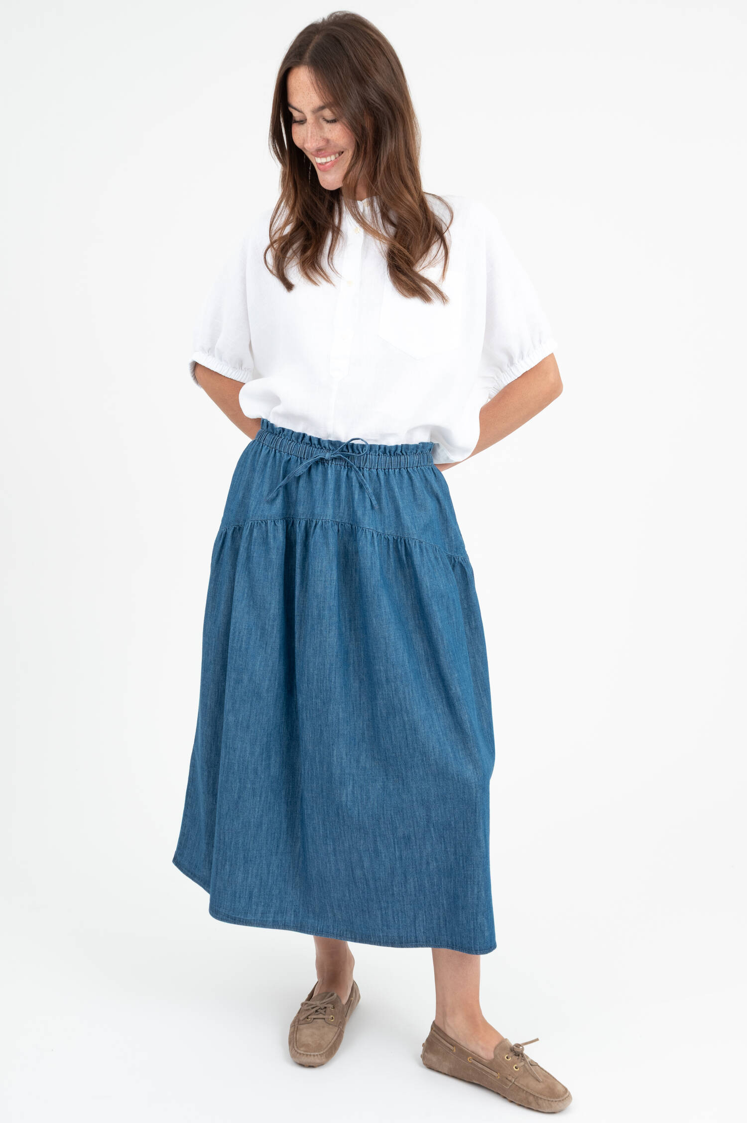 Midi Denimrock PALMA in Mittelblau Midi Denimrock PALMA in Mittelblau