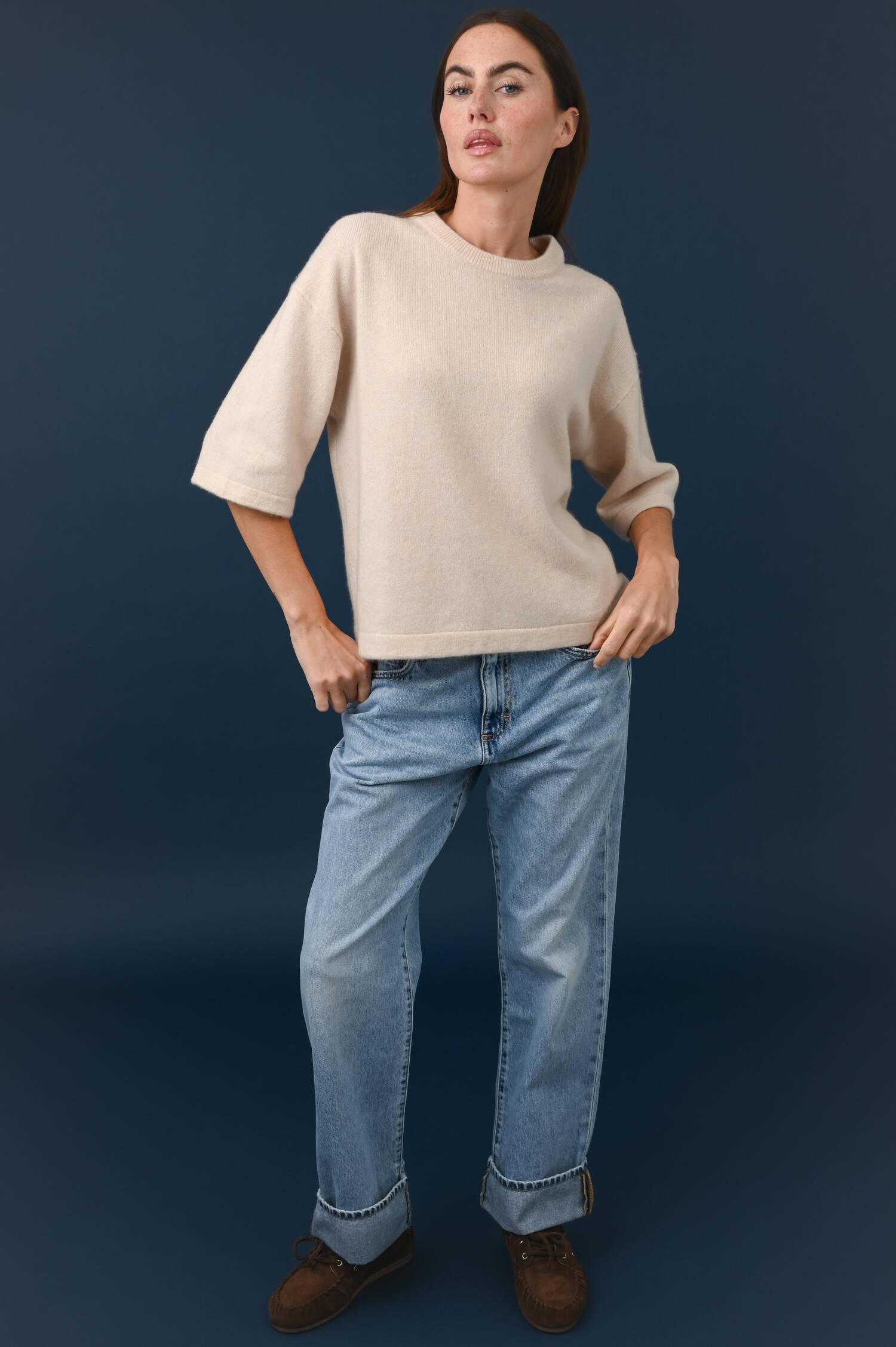 Pullover aus Cashmere-Baumwolle in Dunebeige