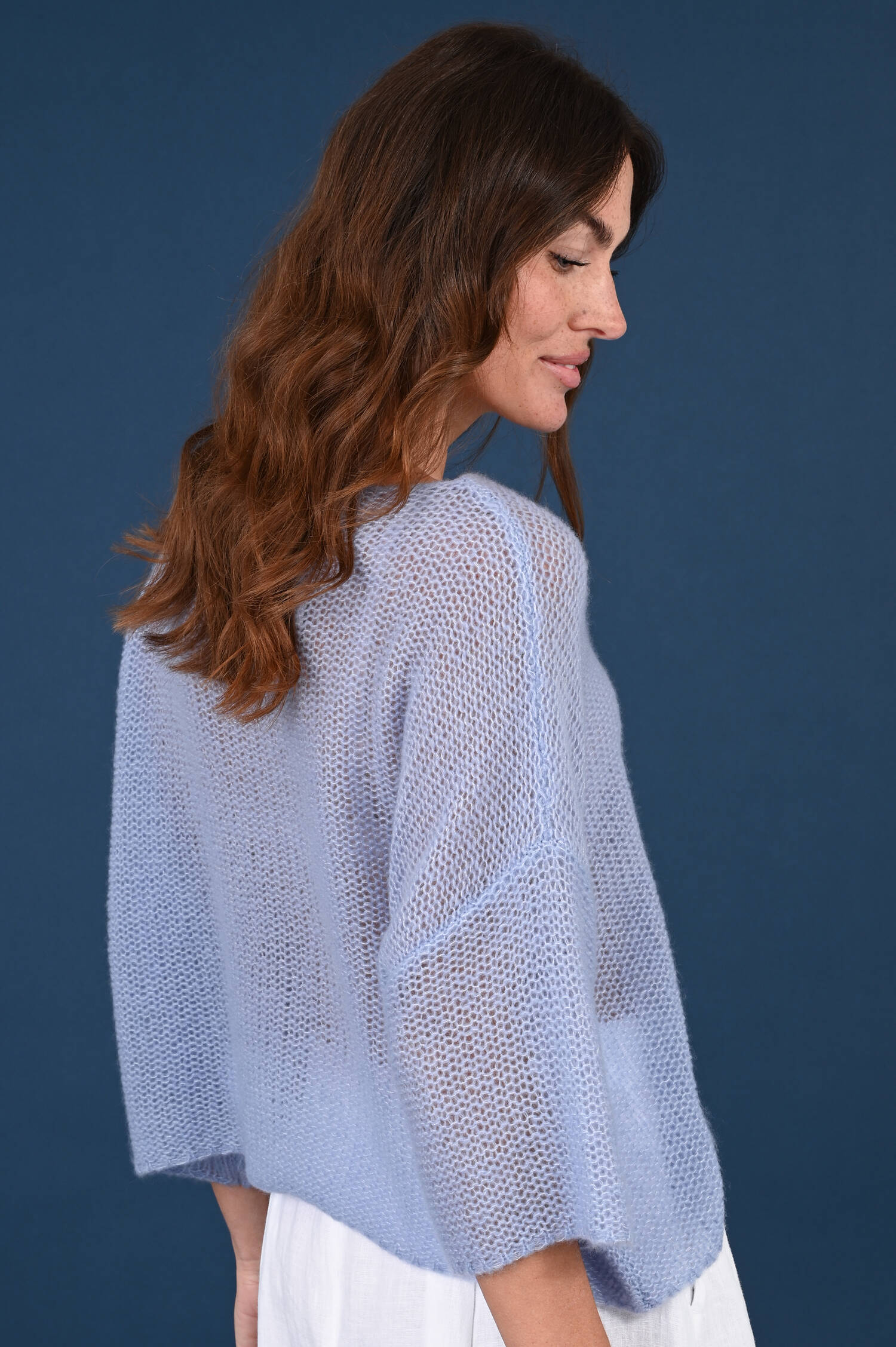 Lochstrick-Pullover BENEN in Sky Blue
