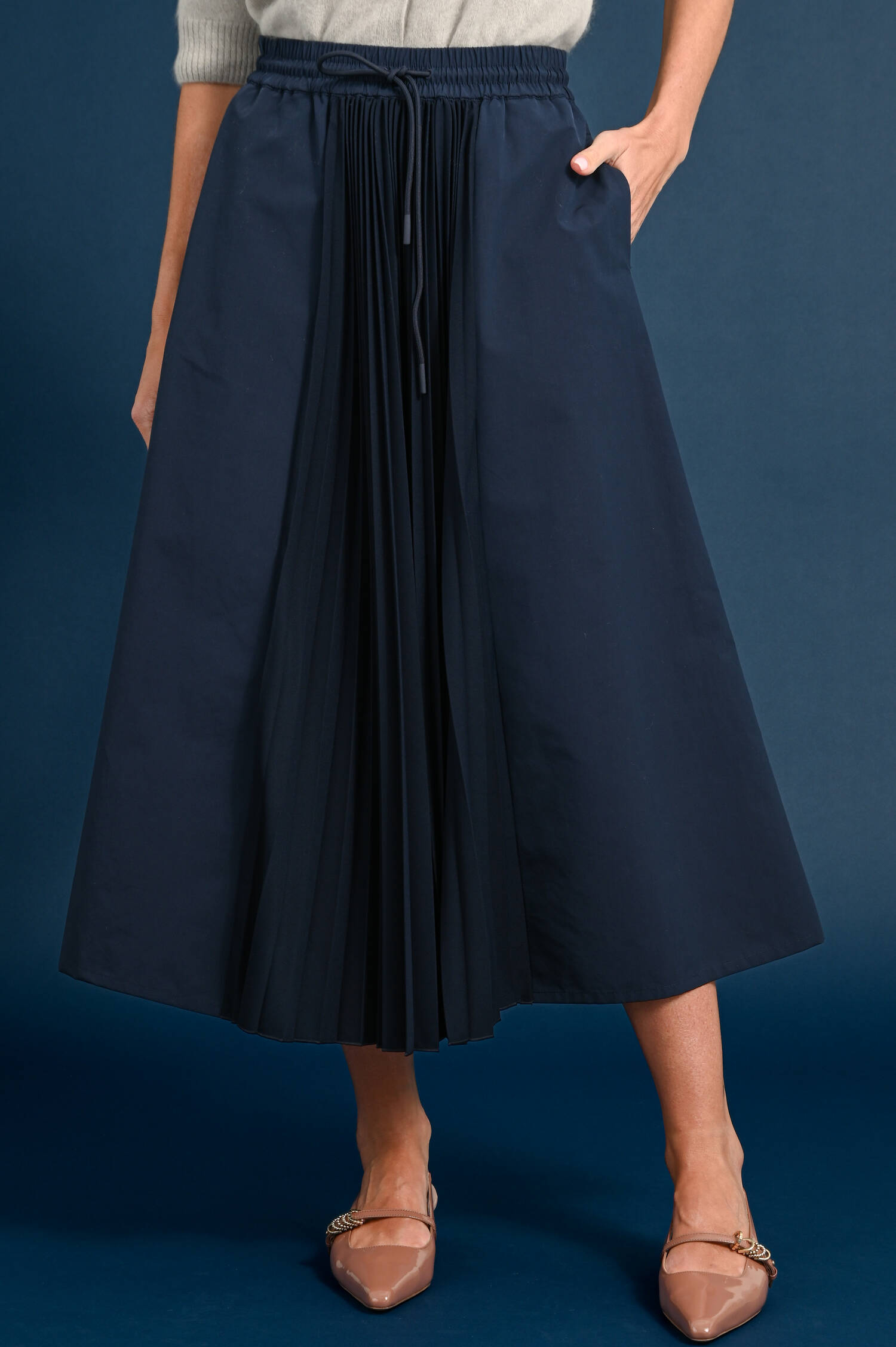 Jerseyrock FOLK mit Plissee-Einsatz in Blau