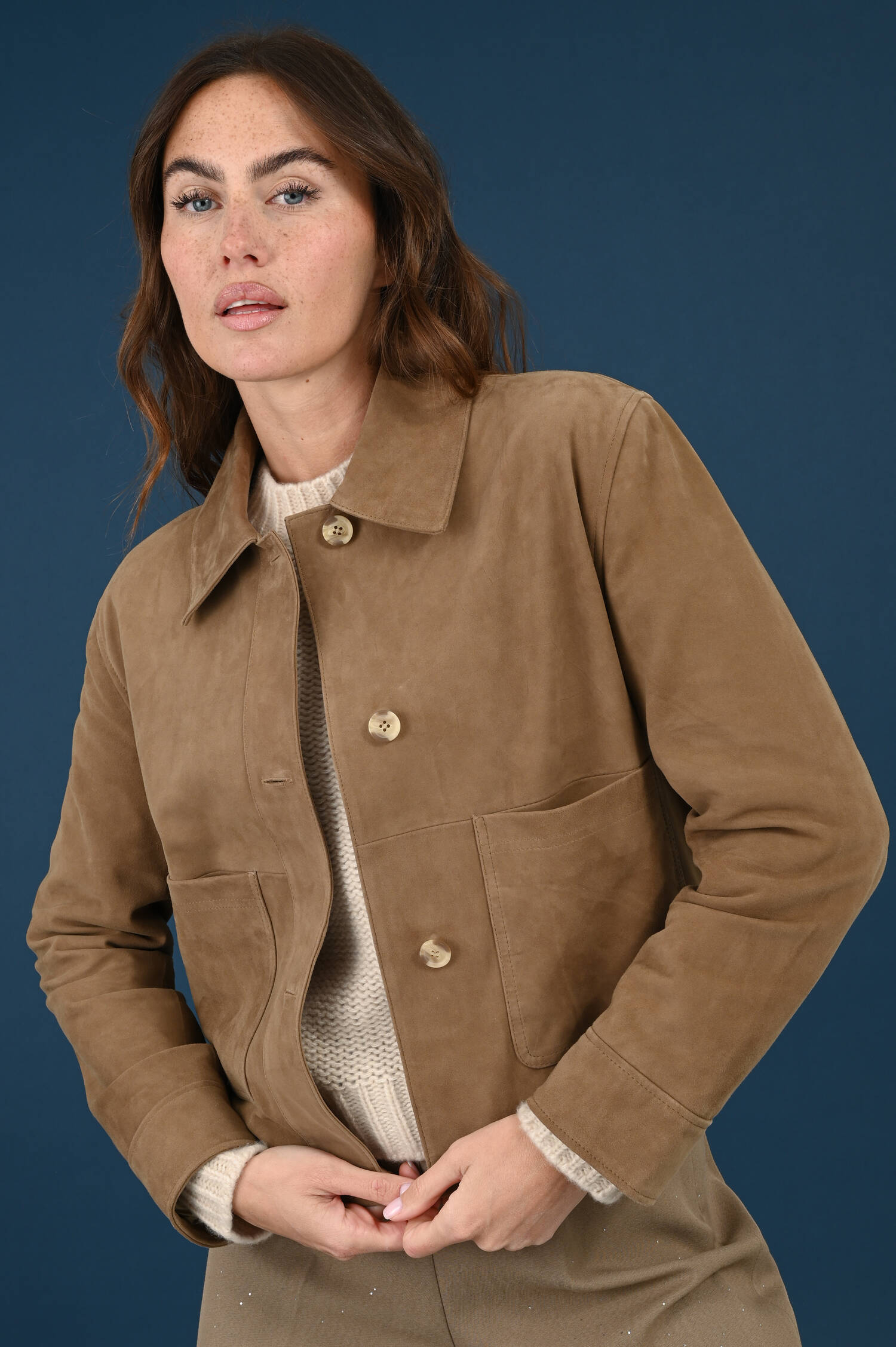 Velourslederjacke in Olive