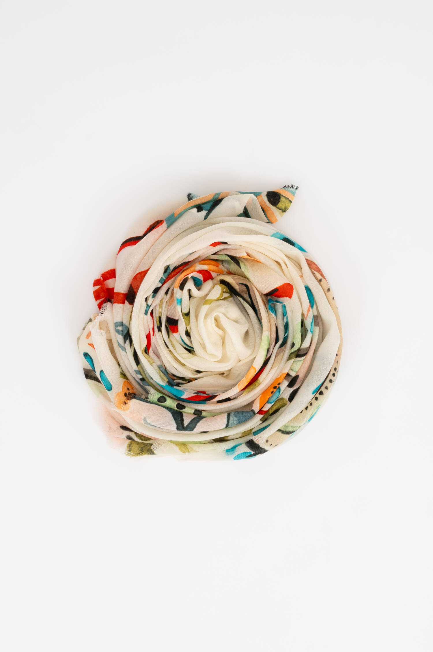 Wolltuch mit Floralem Print in Weiß/Multicolor