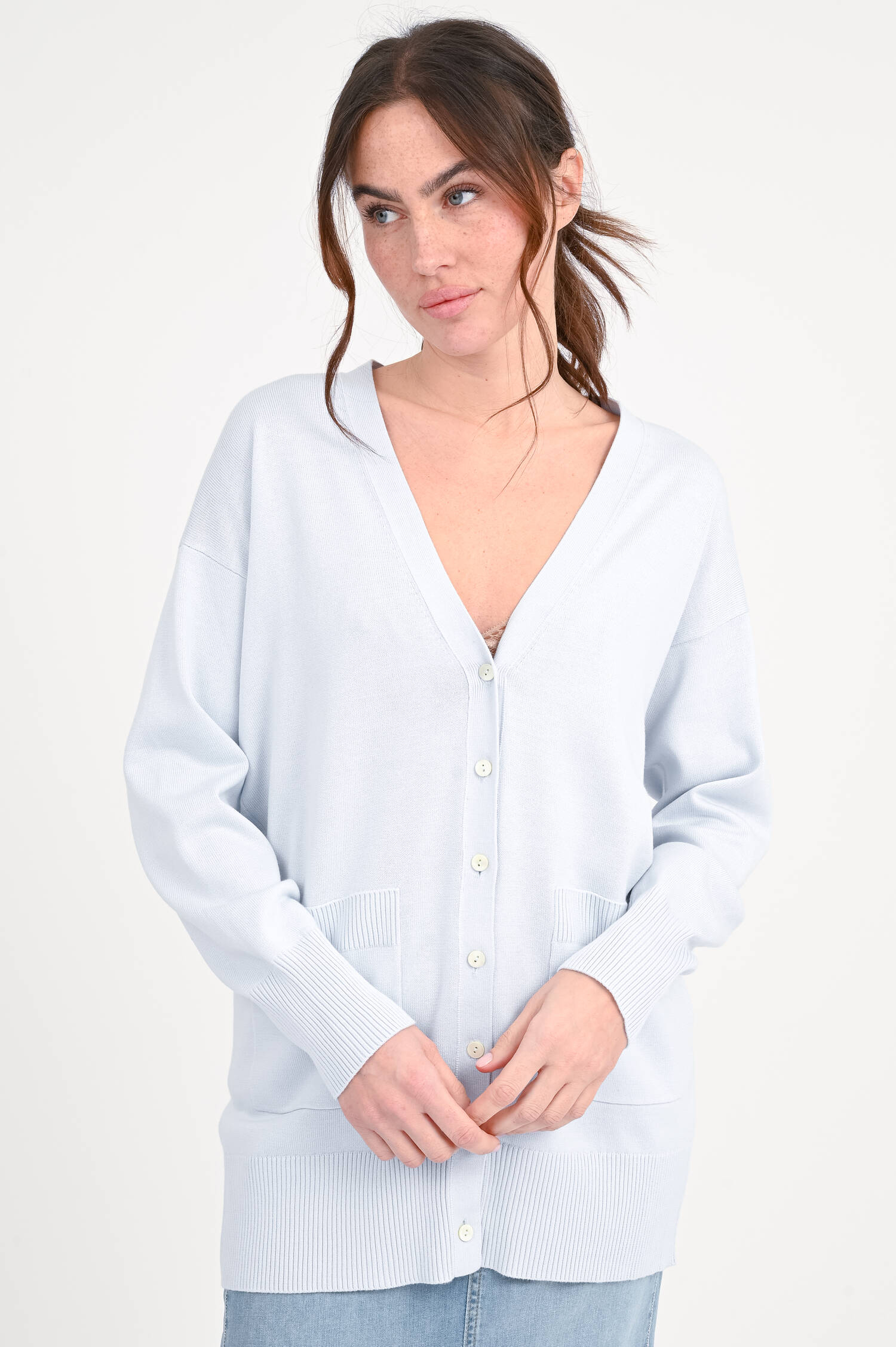 Baumwoll-Mix Cardigan in Hellblau Baumwoll-Mix Cardigan in Hellblau