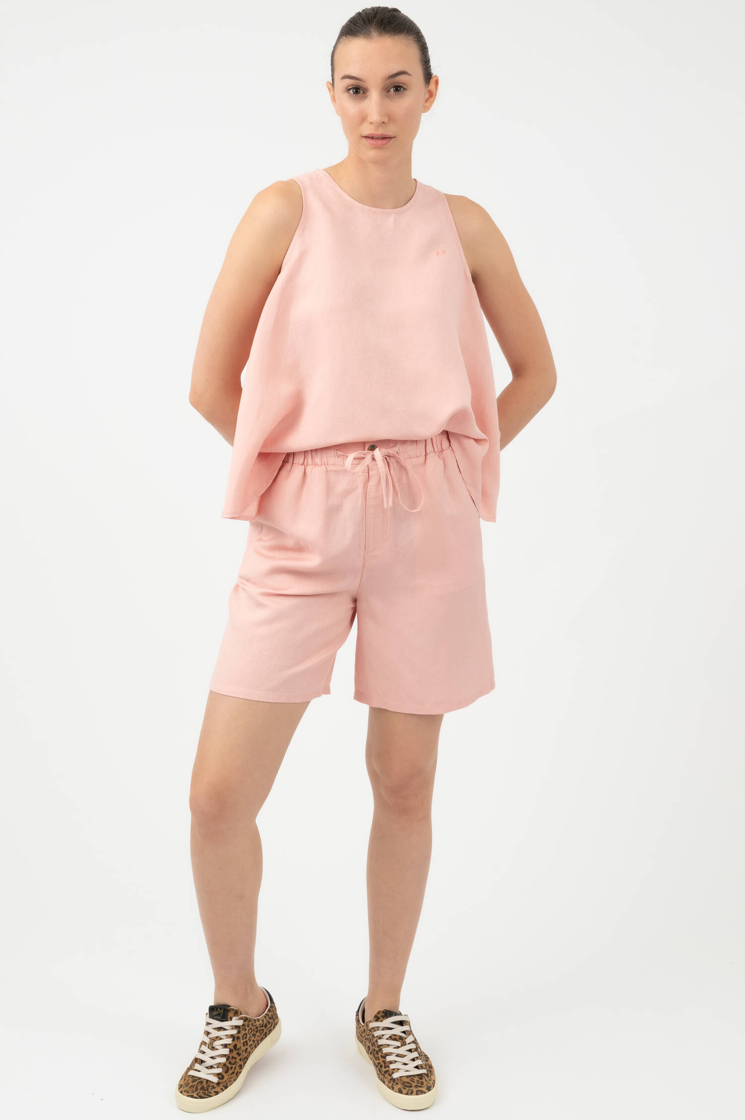 Leinenmix-Bermuda in Rosa
