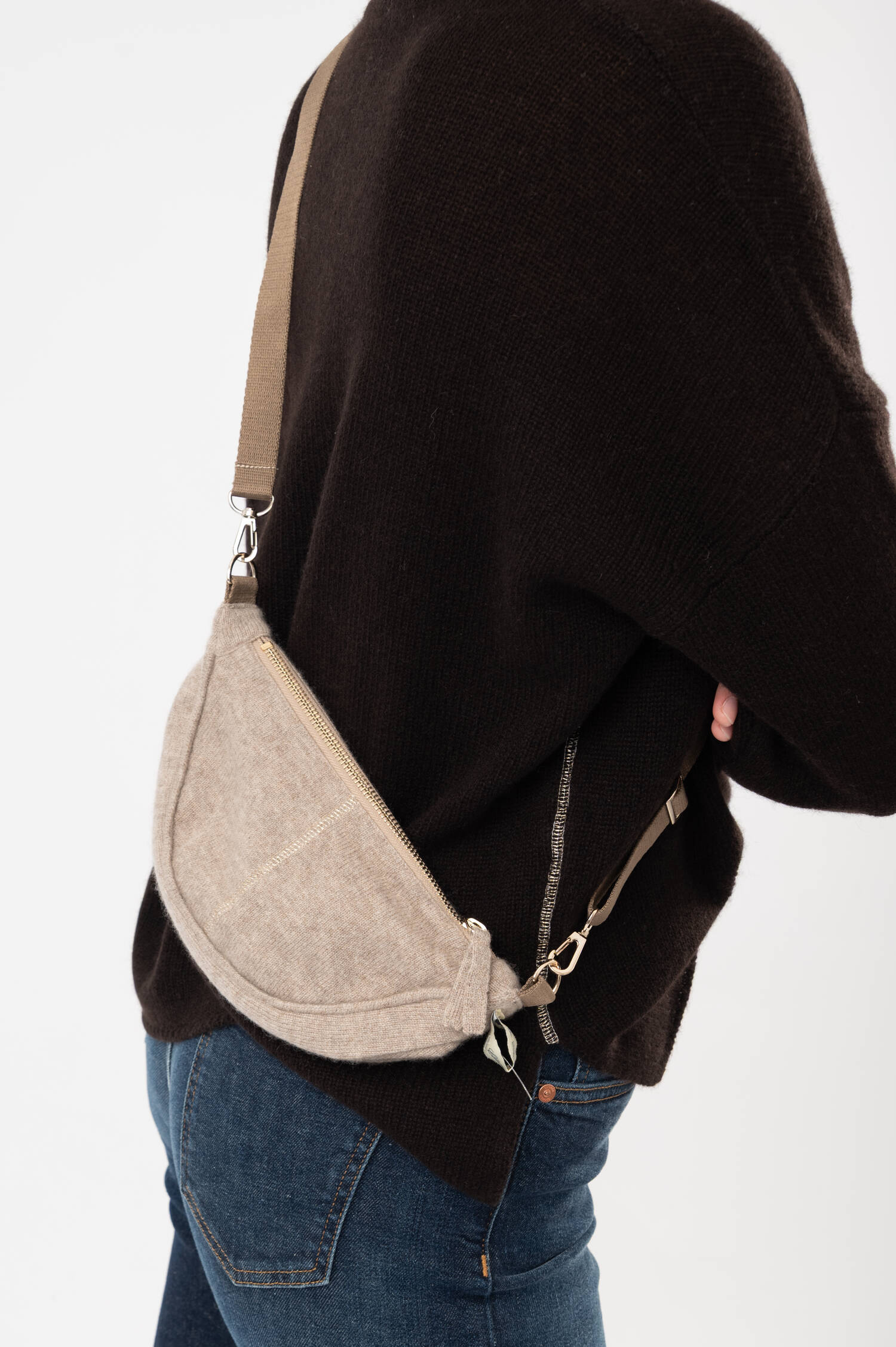 Cashmere-Gürteltasche in Dunkelbeige meliert