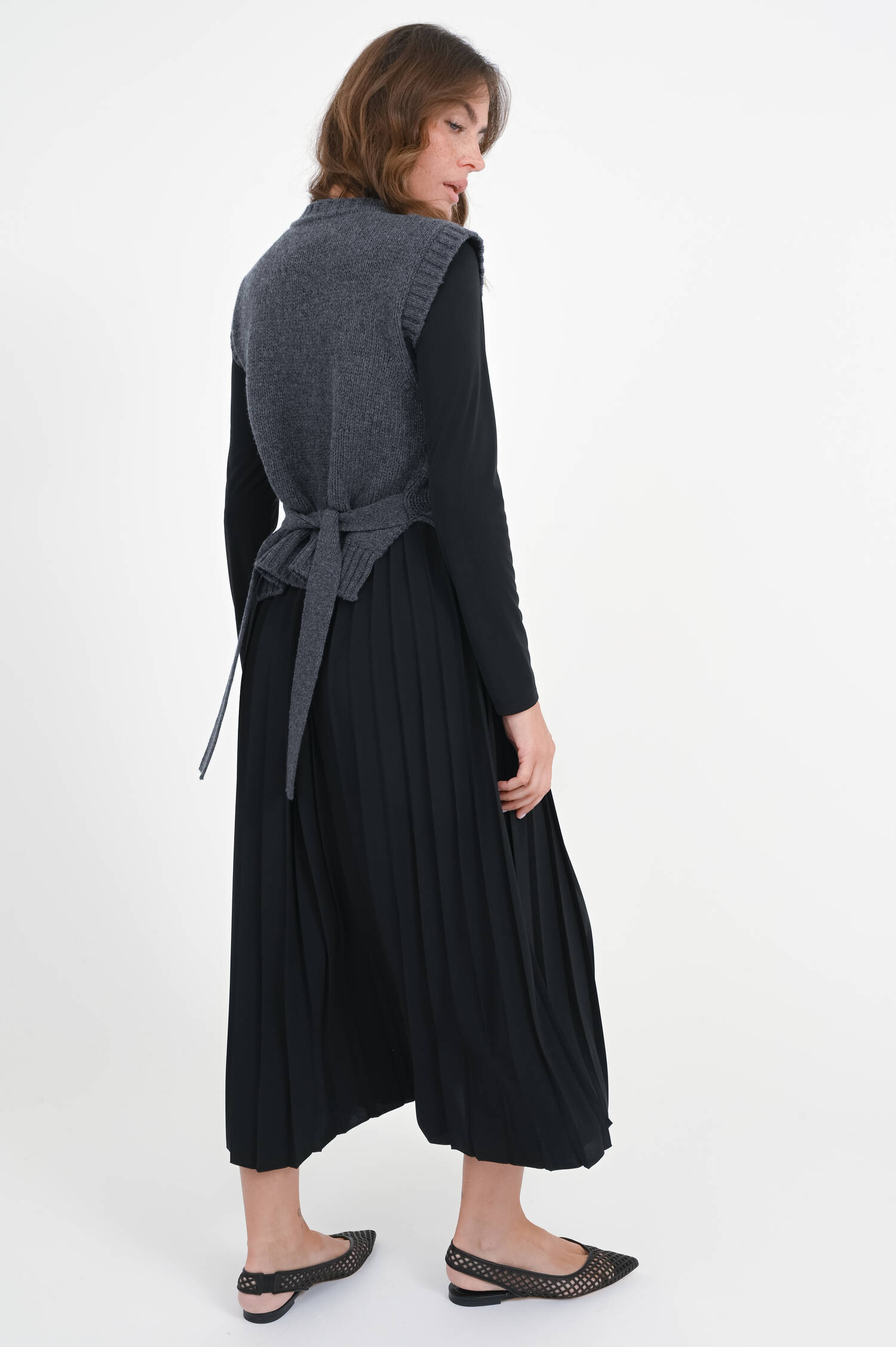 Plisseekleid EBRO mit Pullunder in Schwarz/Grau