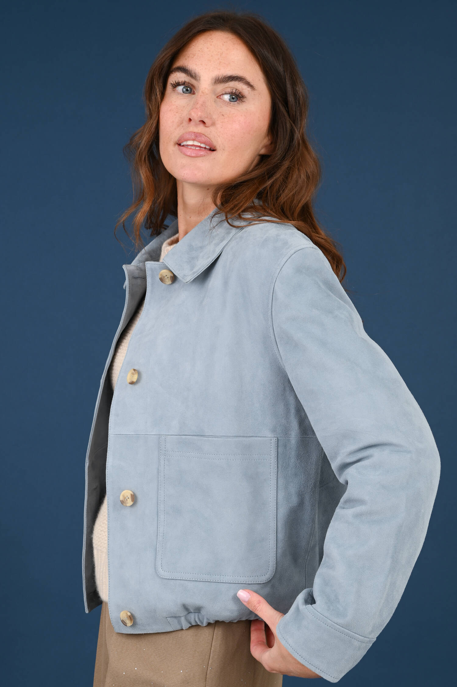 Velourslederjacke in Stoneblue