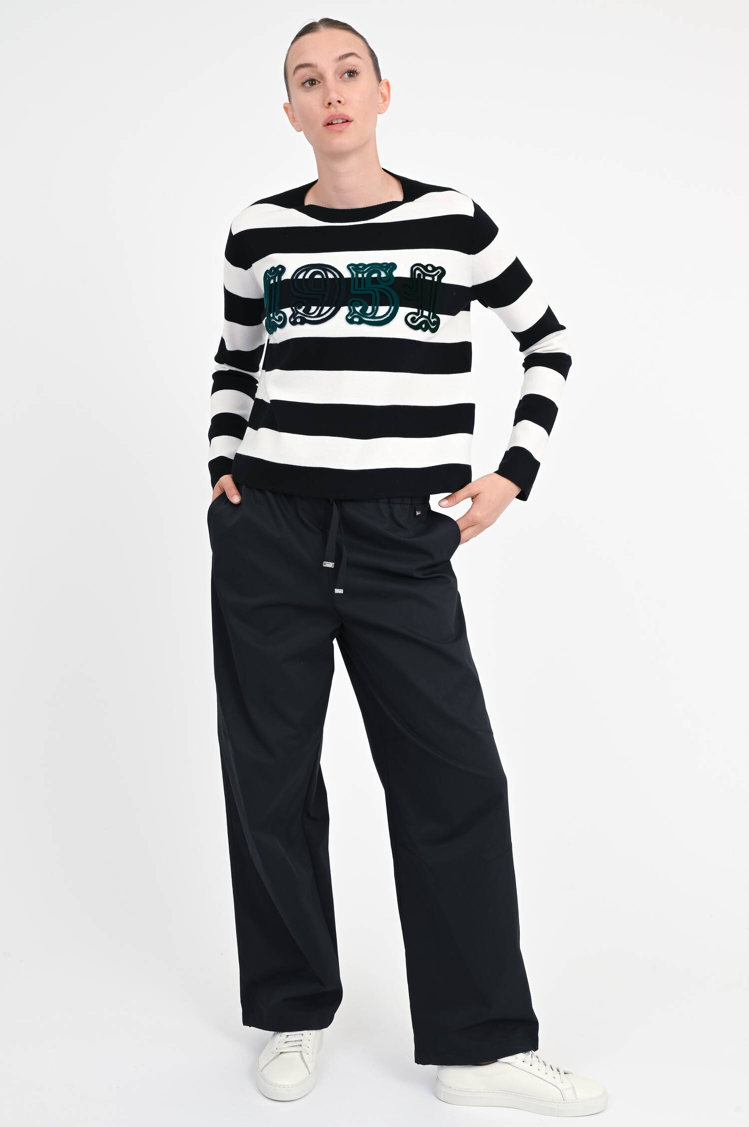 Gestreifter Pullover VITERBO in Schwarz/Weiß/Grün