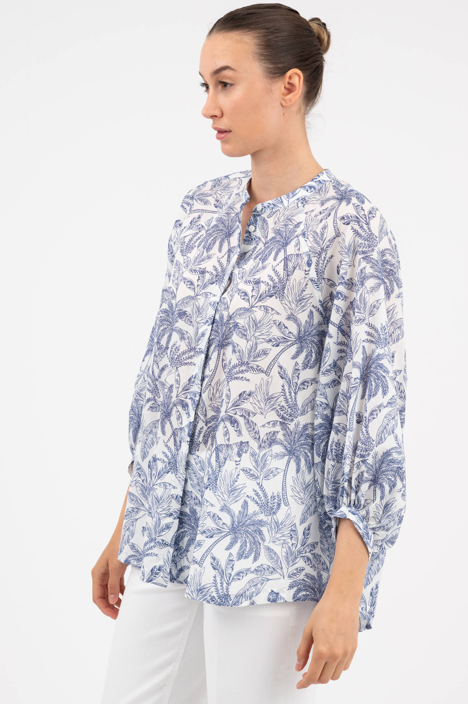 Bluse PALME in Weiß/Blau