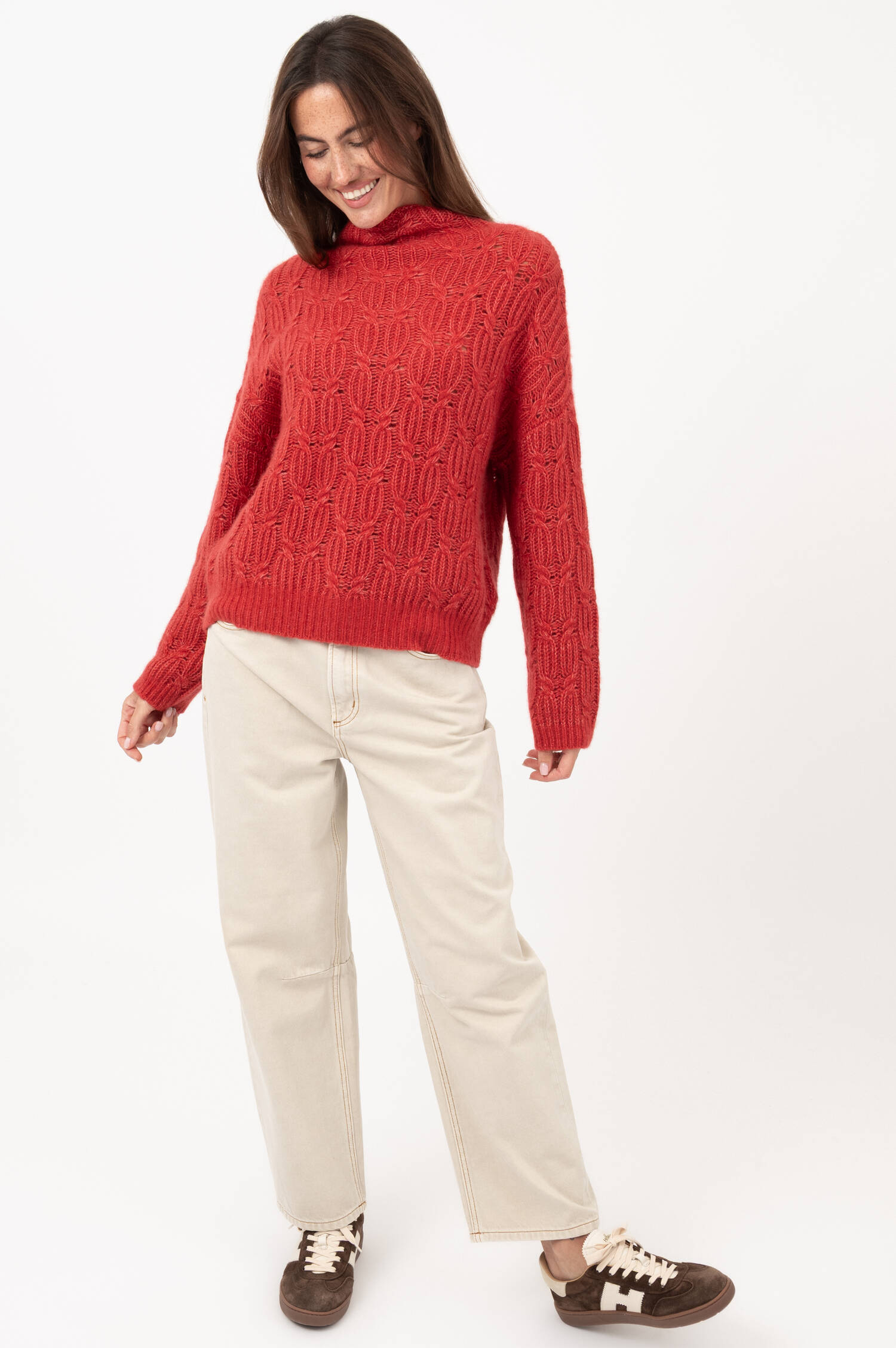 Zopfstrick-Pullover in Rot Zopfstrick-Pullover in Rot