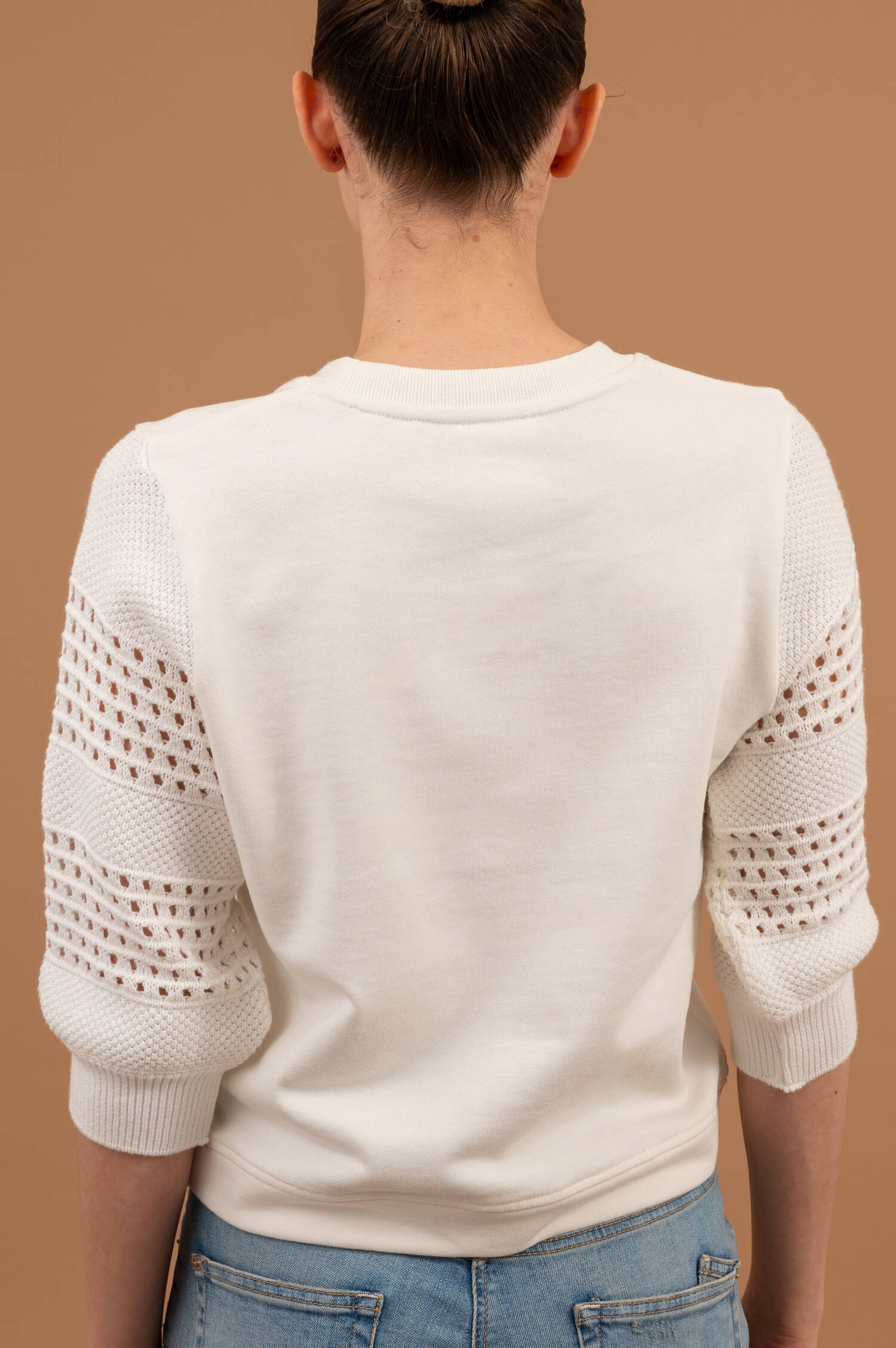Sweatpullover mit Lochstrick Details in Off-White
