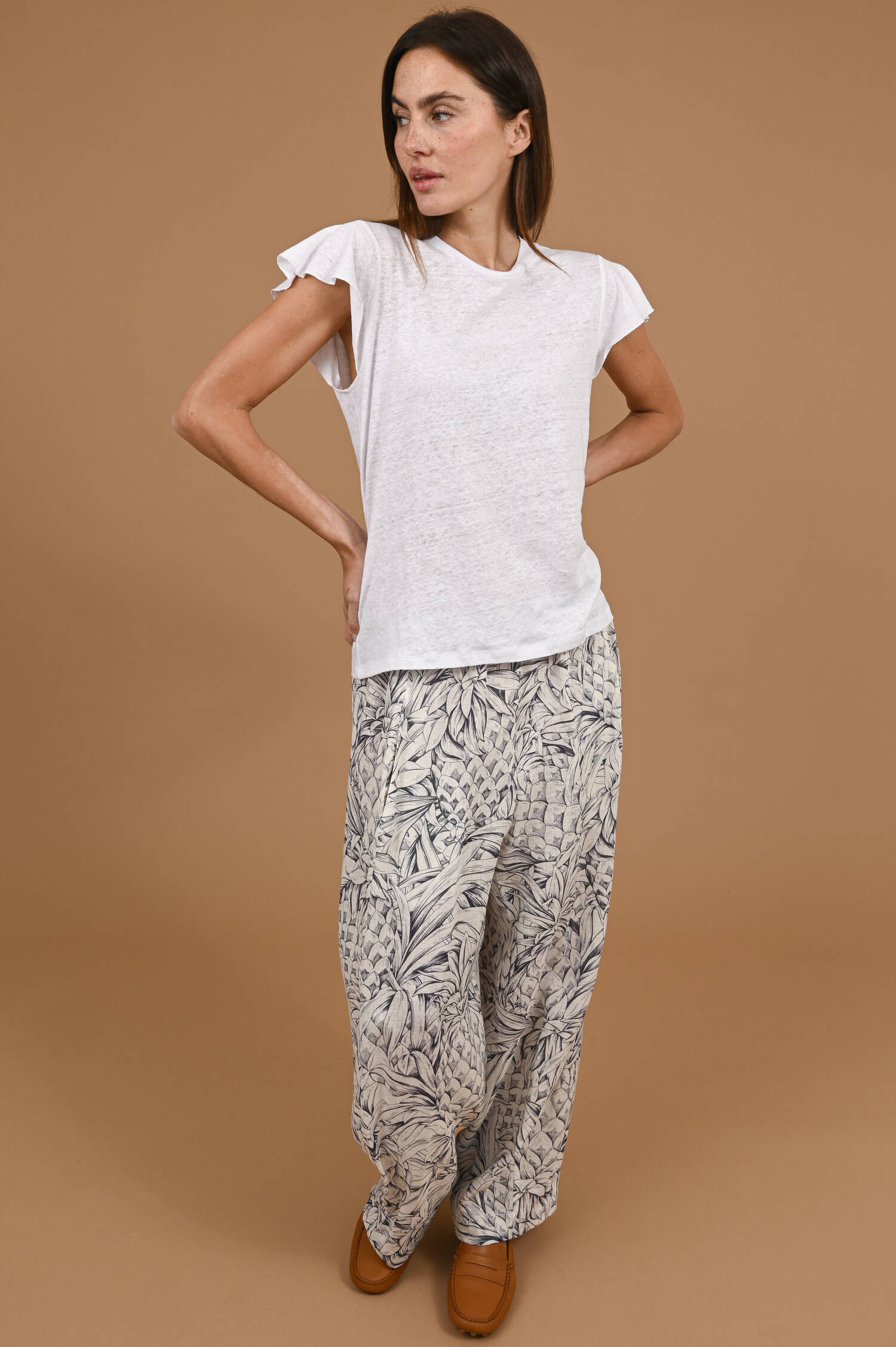 Leinenshirt mit Flügelärmel in Weiß