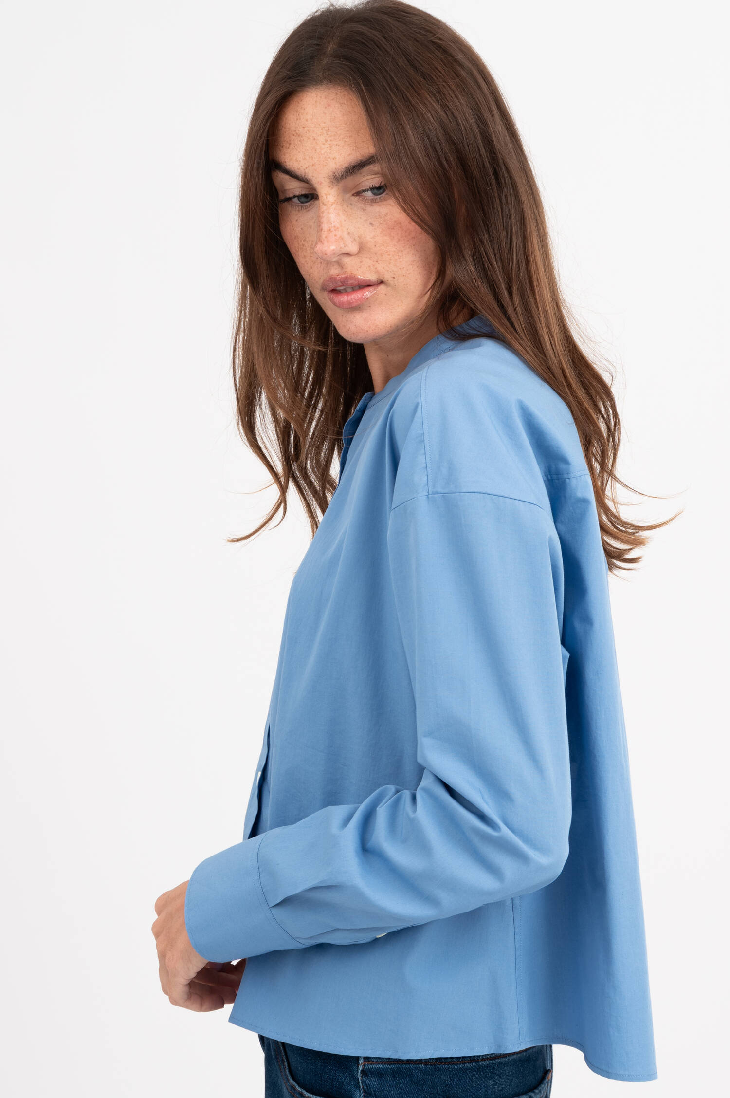 Baumwoll Bluse in Pastellblau