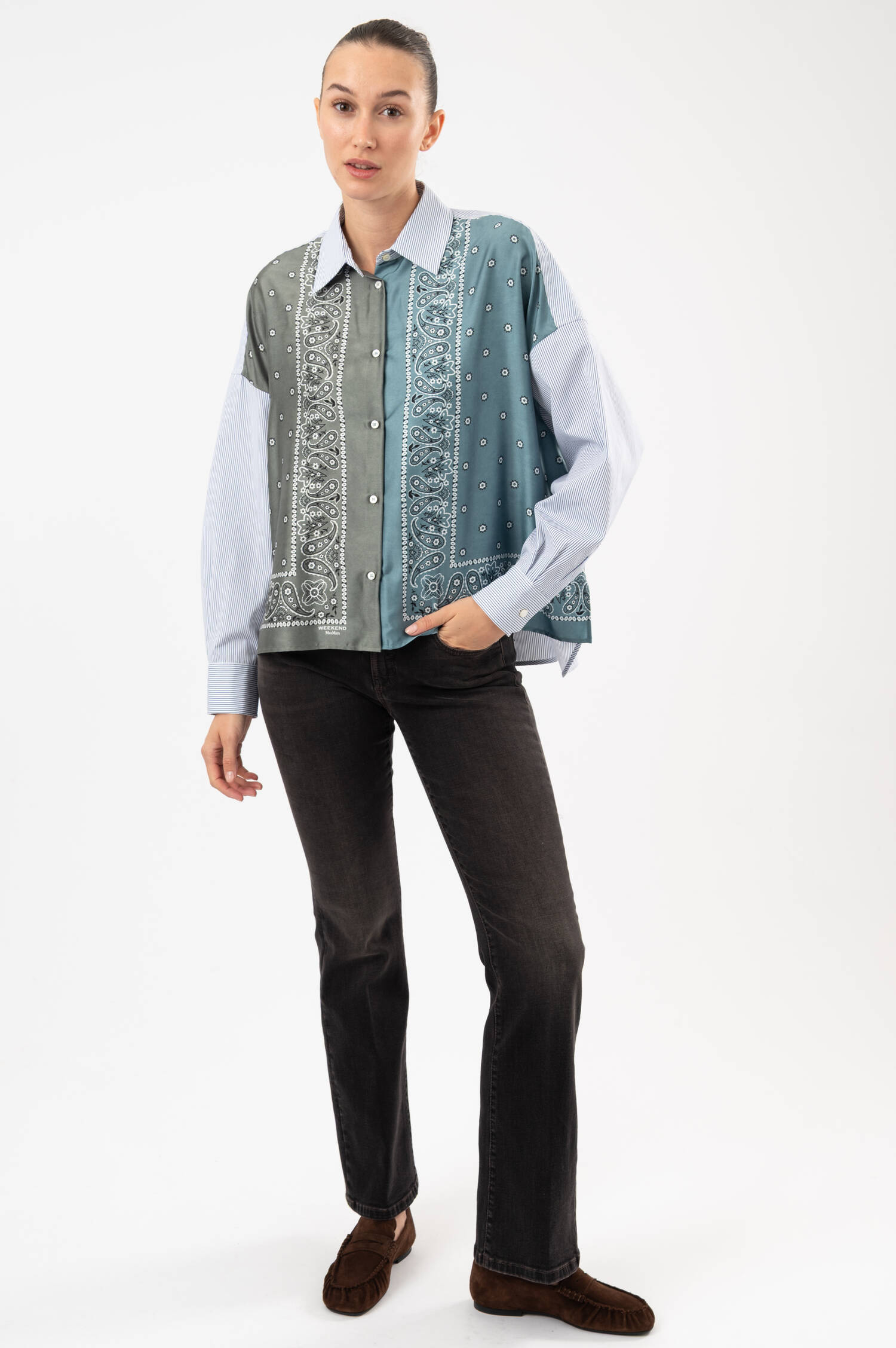 Bluse mit Paisley-Motiv AIRONE in Blau/Weiß/Grün