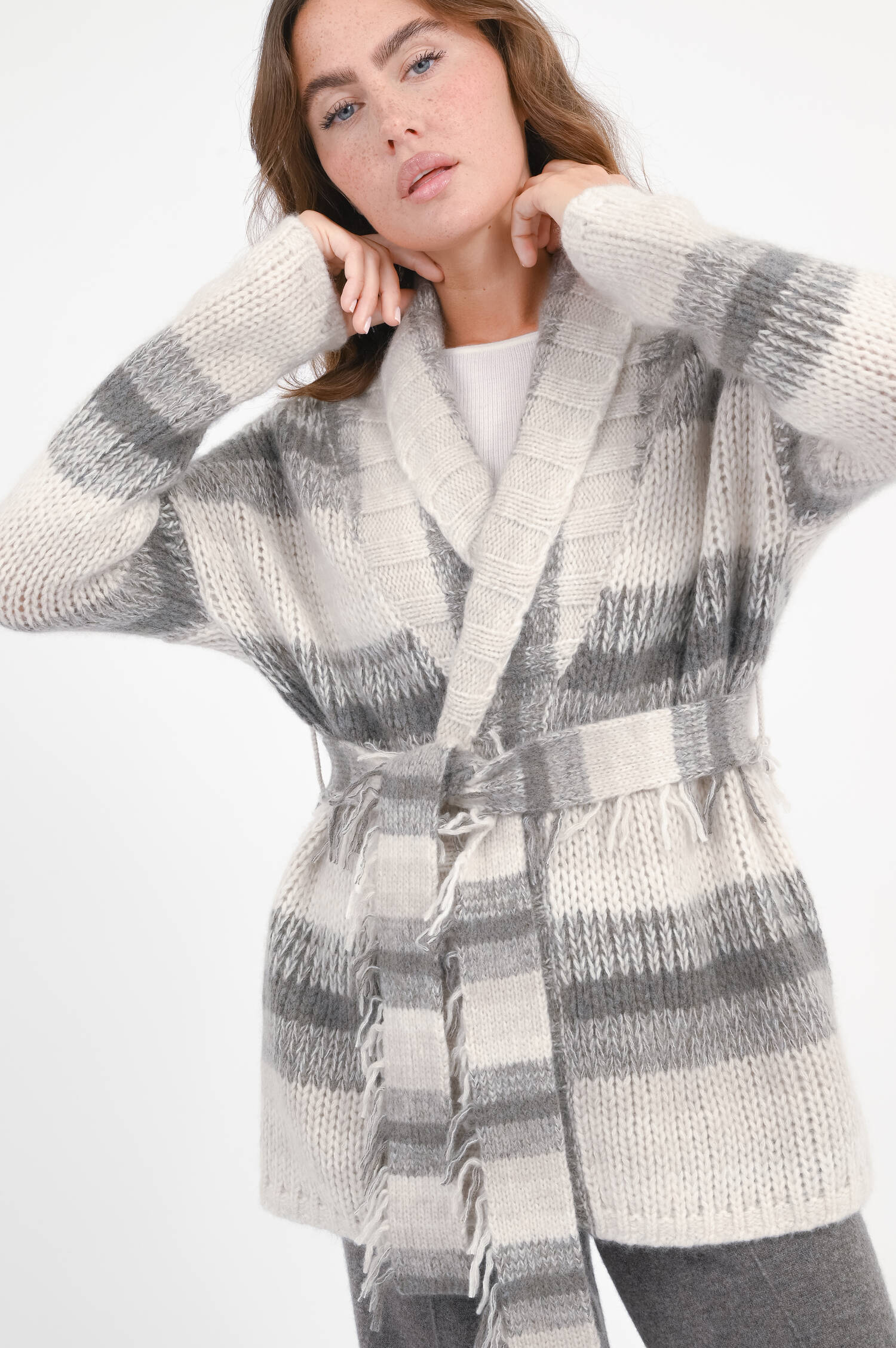 Loungewear Strickjacke in Storm Grey/White