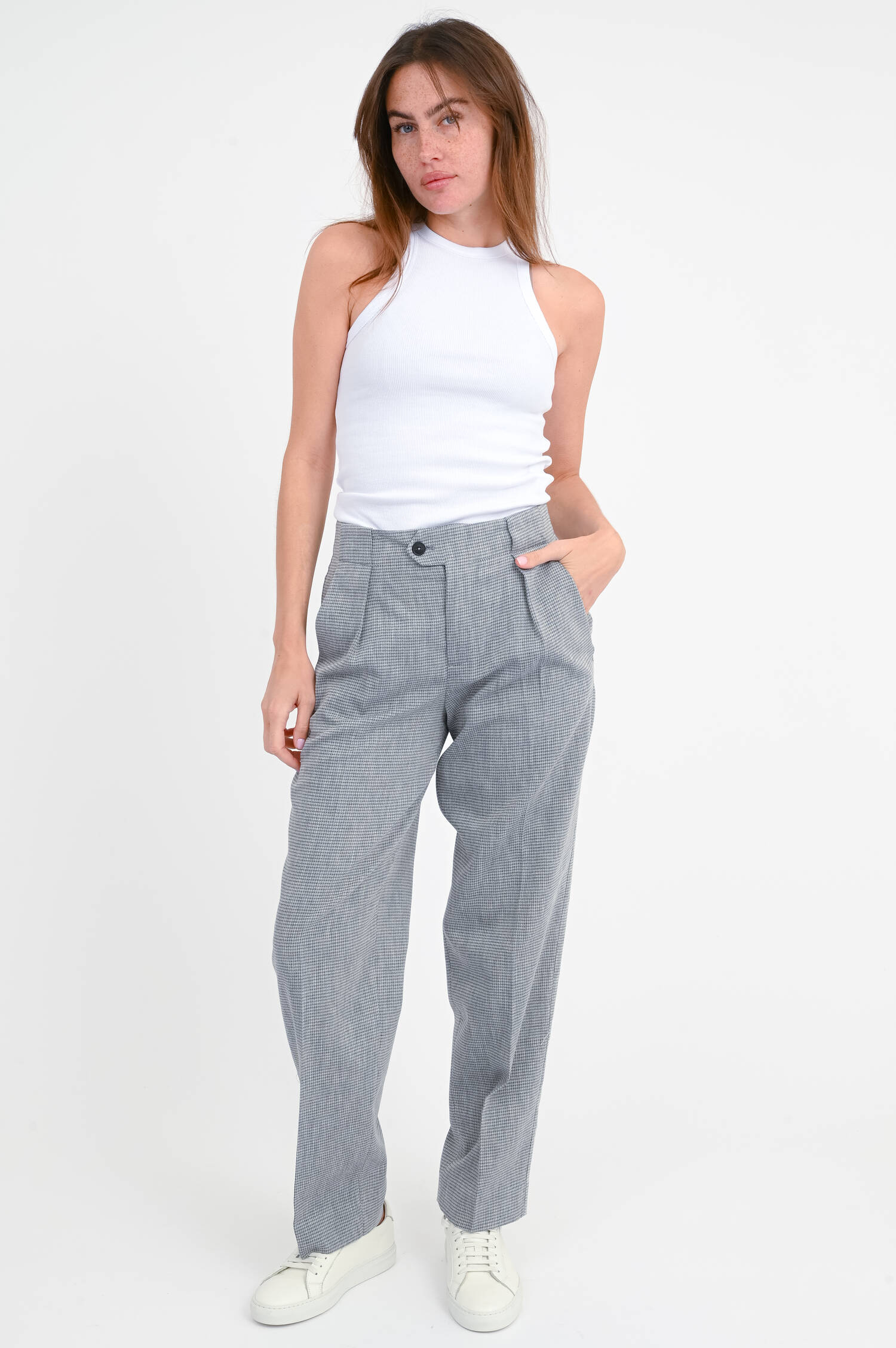 Hahnentritt-Hose MAWSON in Grau/Creme