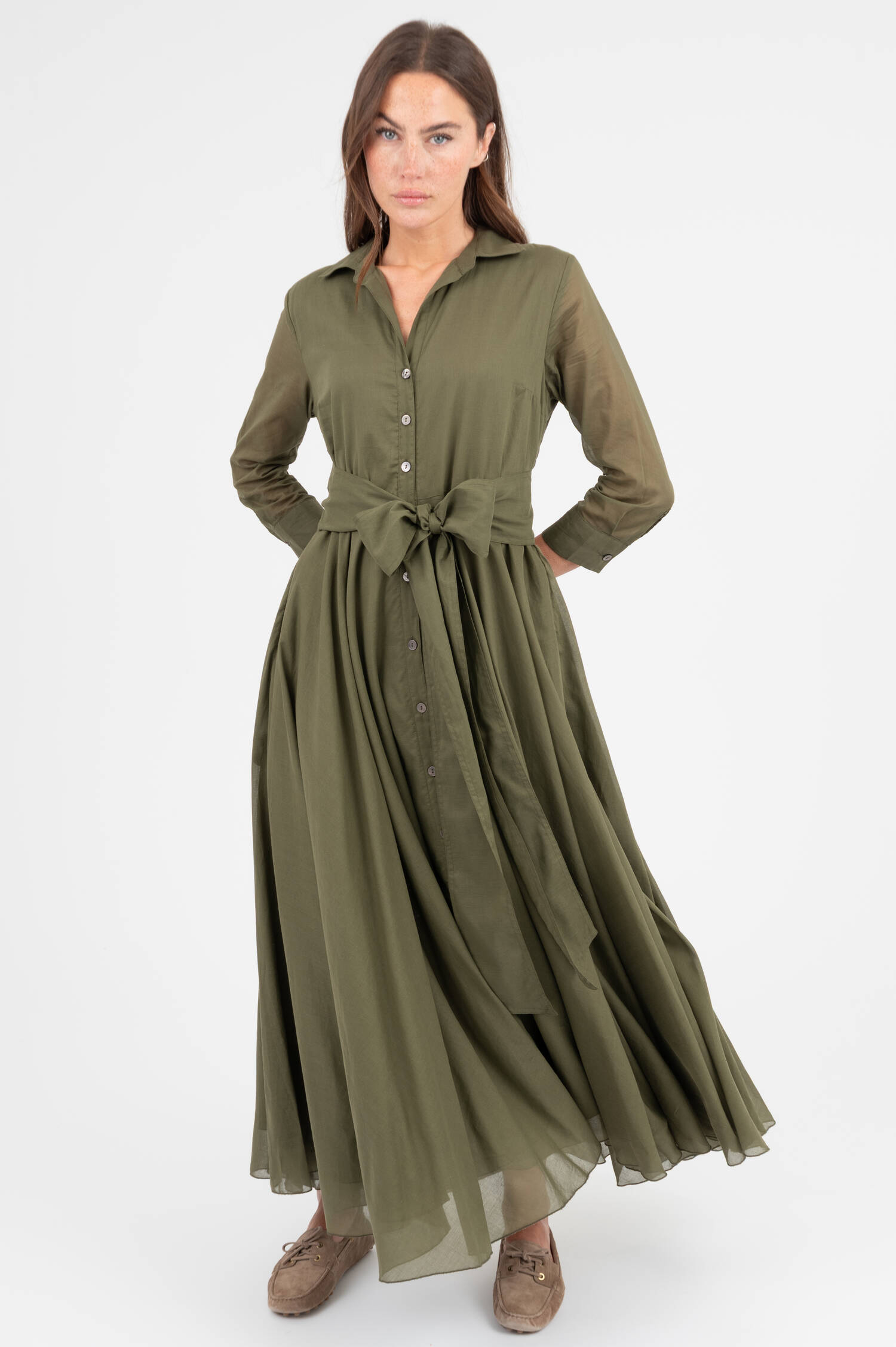 Baumwolle Kleid in Oilvgrün Baumwolle Kleid in Oilvgrün