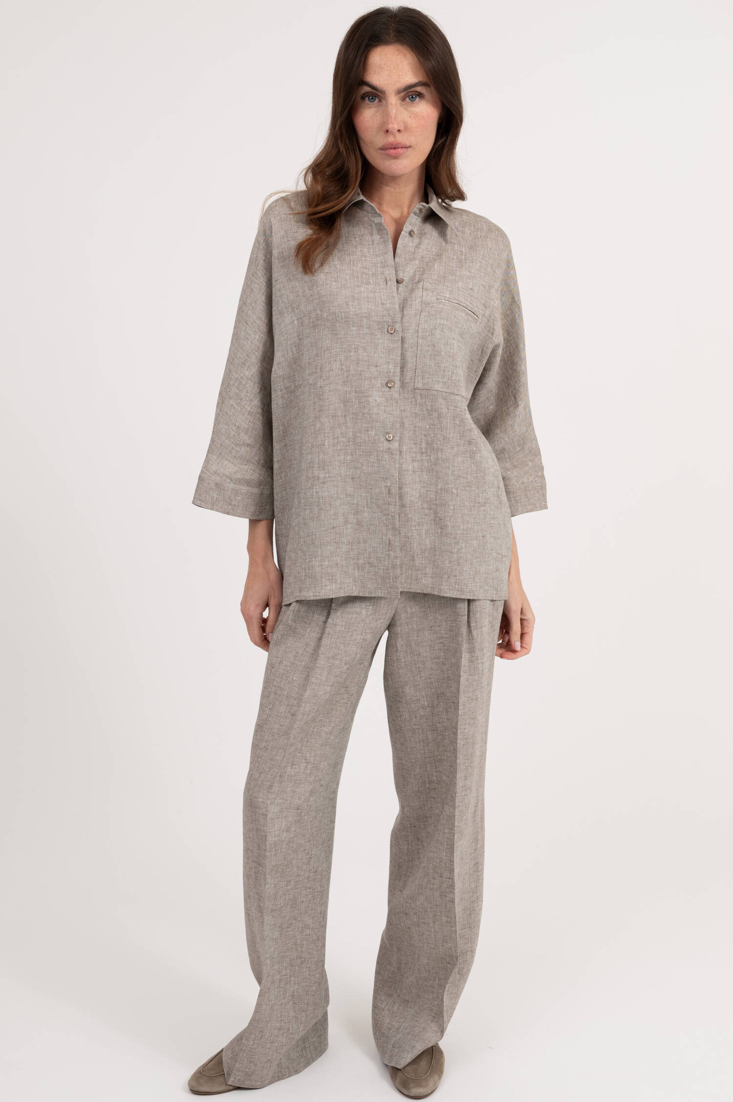 Leinenbluse in Taup meliert