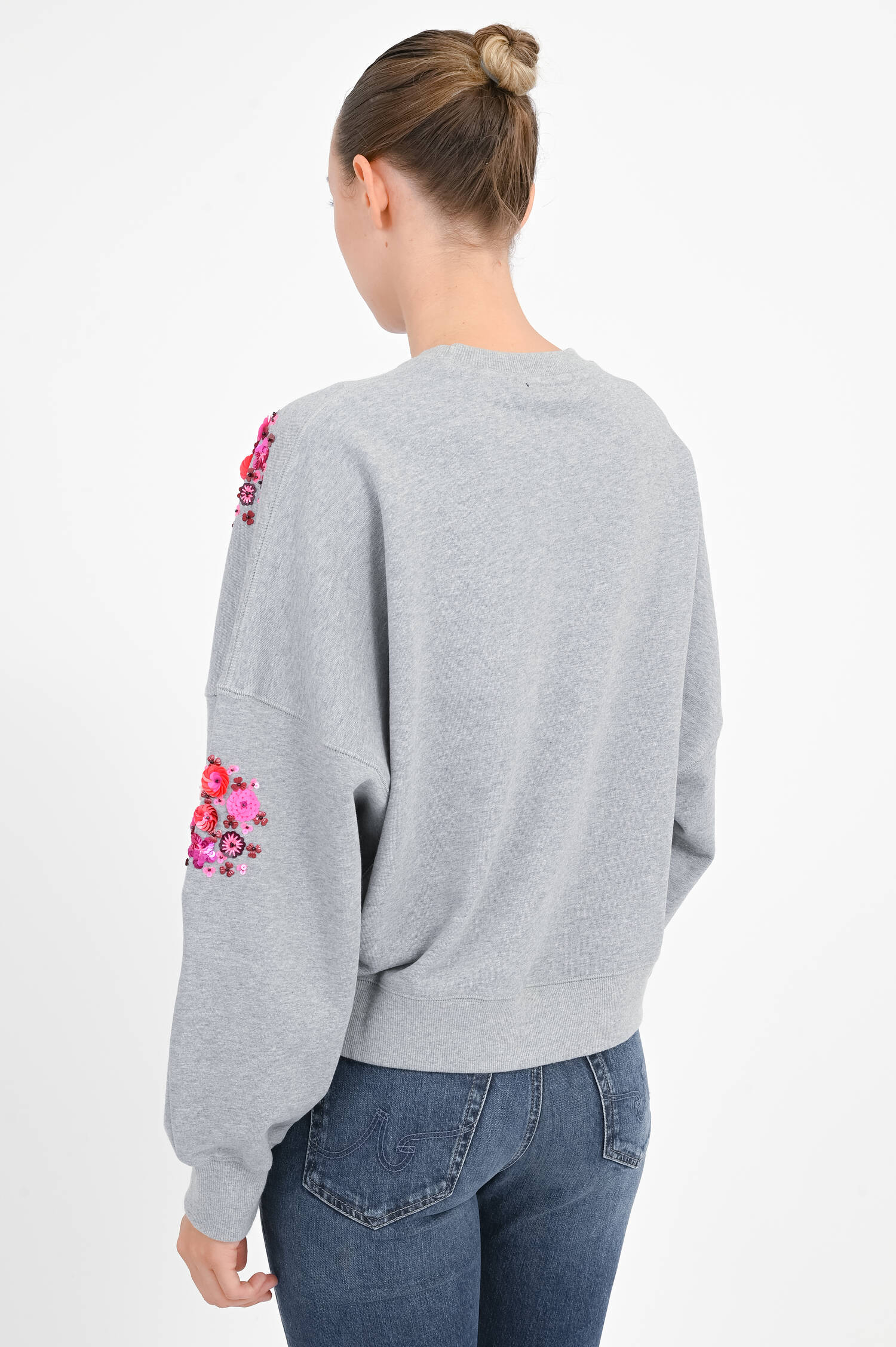 Sweatshirt mit Blüten-Details in Grau/Pink