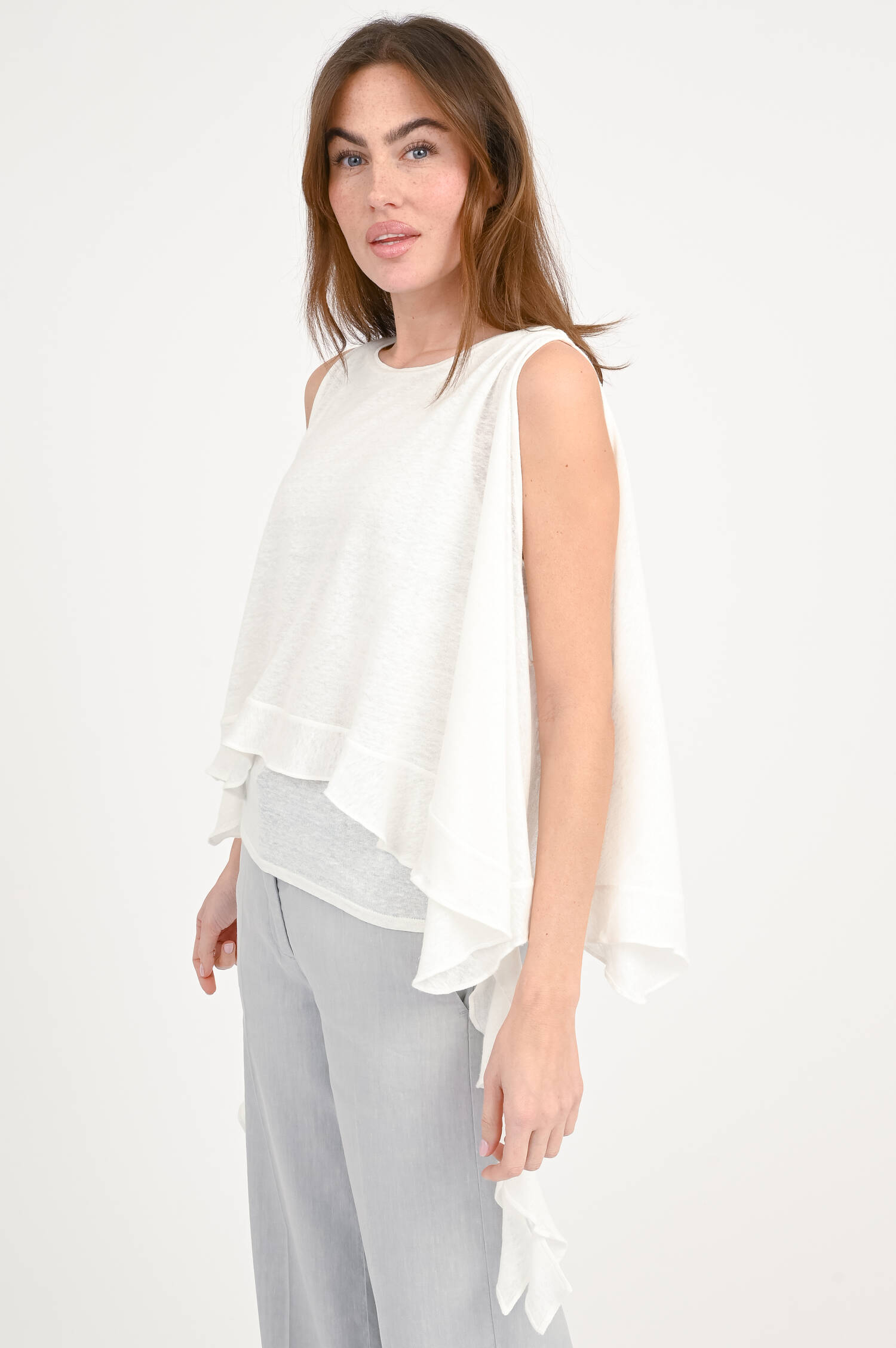 Top mit Volants in Natur