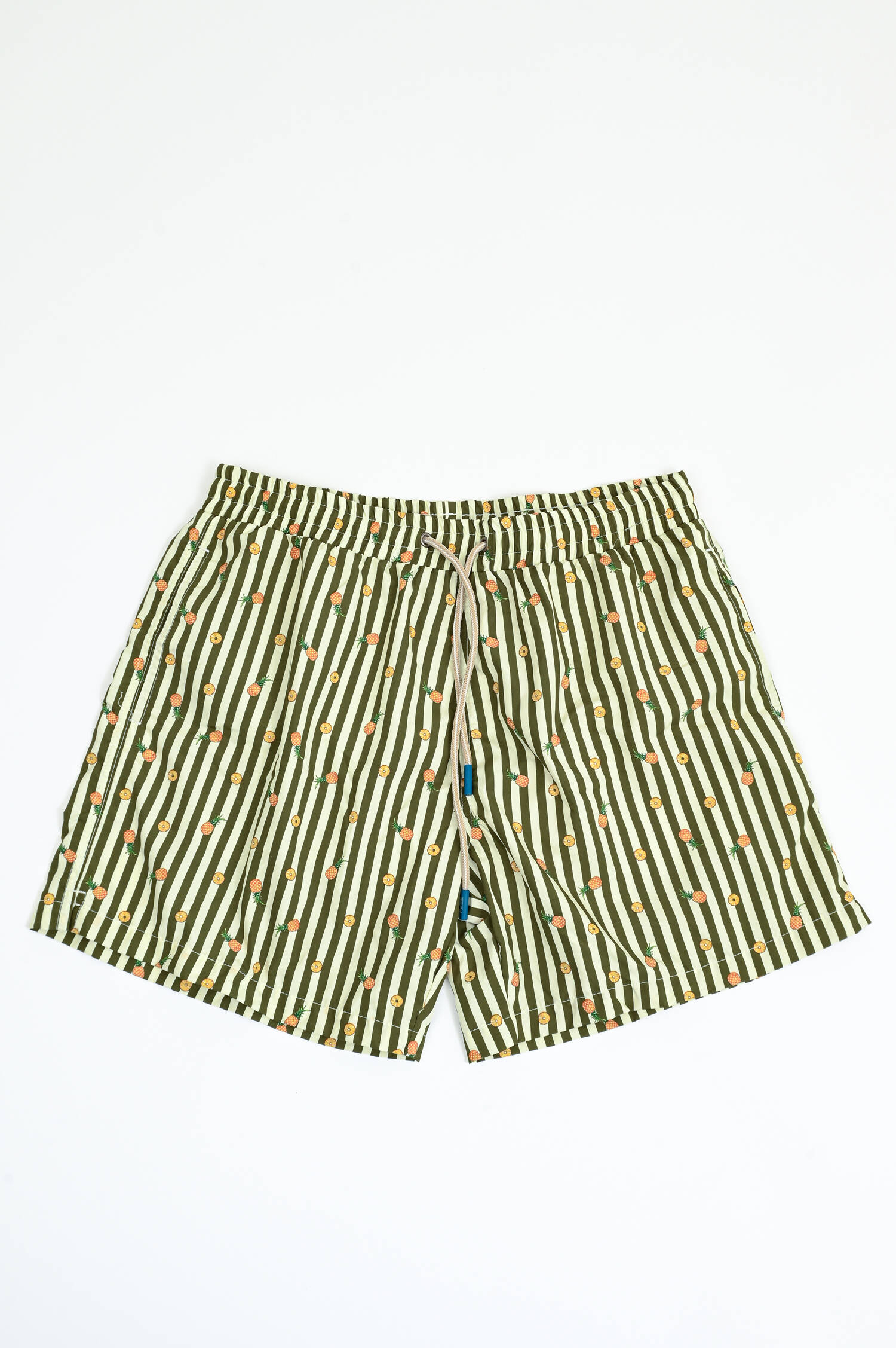 Gestreifte Badehose mit Ananas-Print in Grün