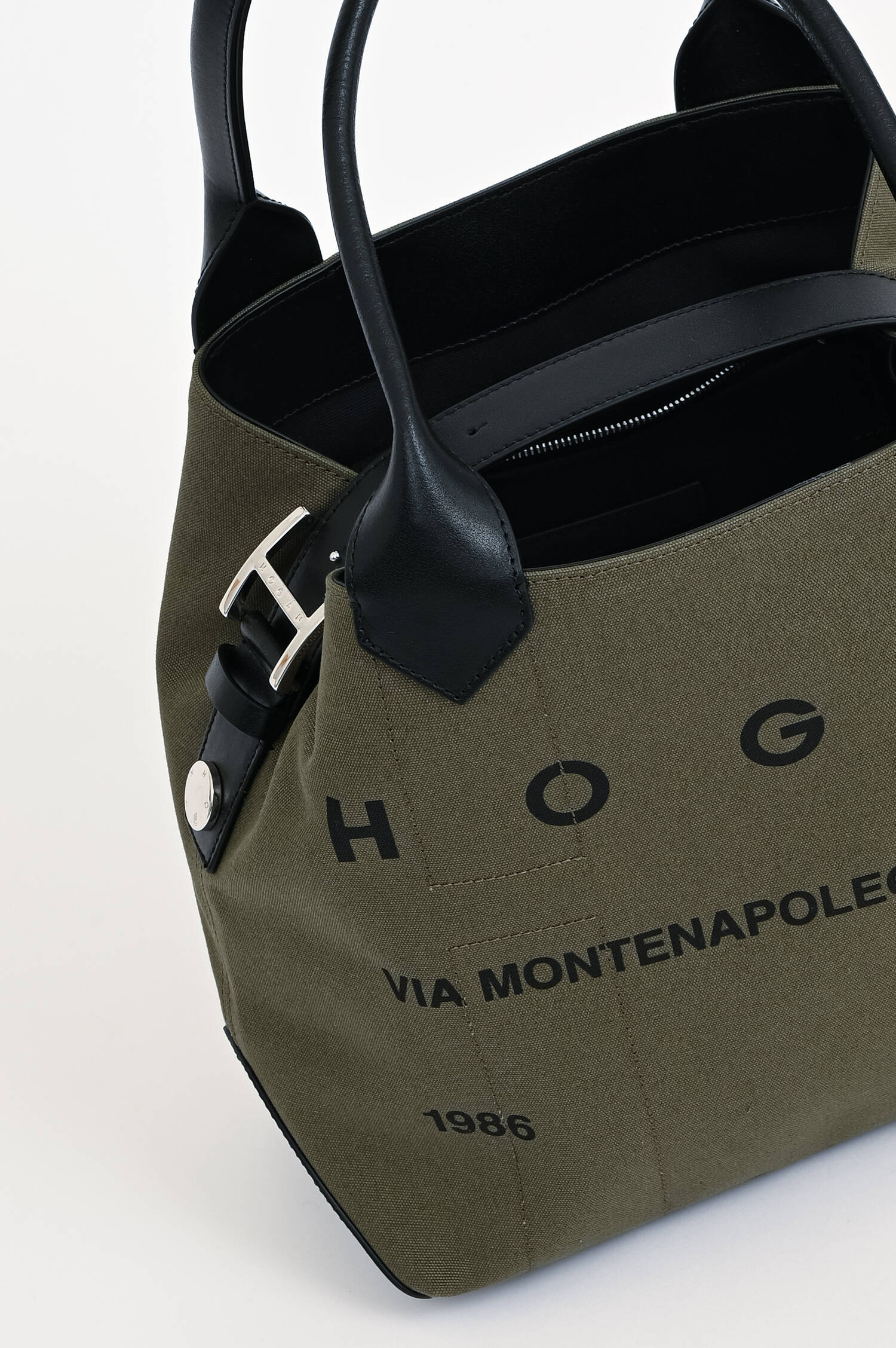 Canvas Shopper in Oliv/Schwarz