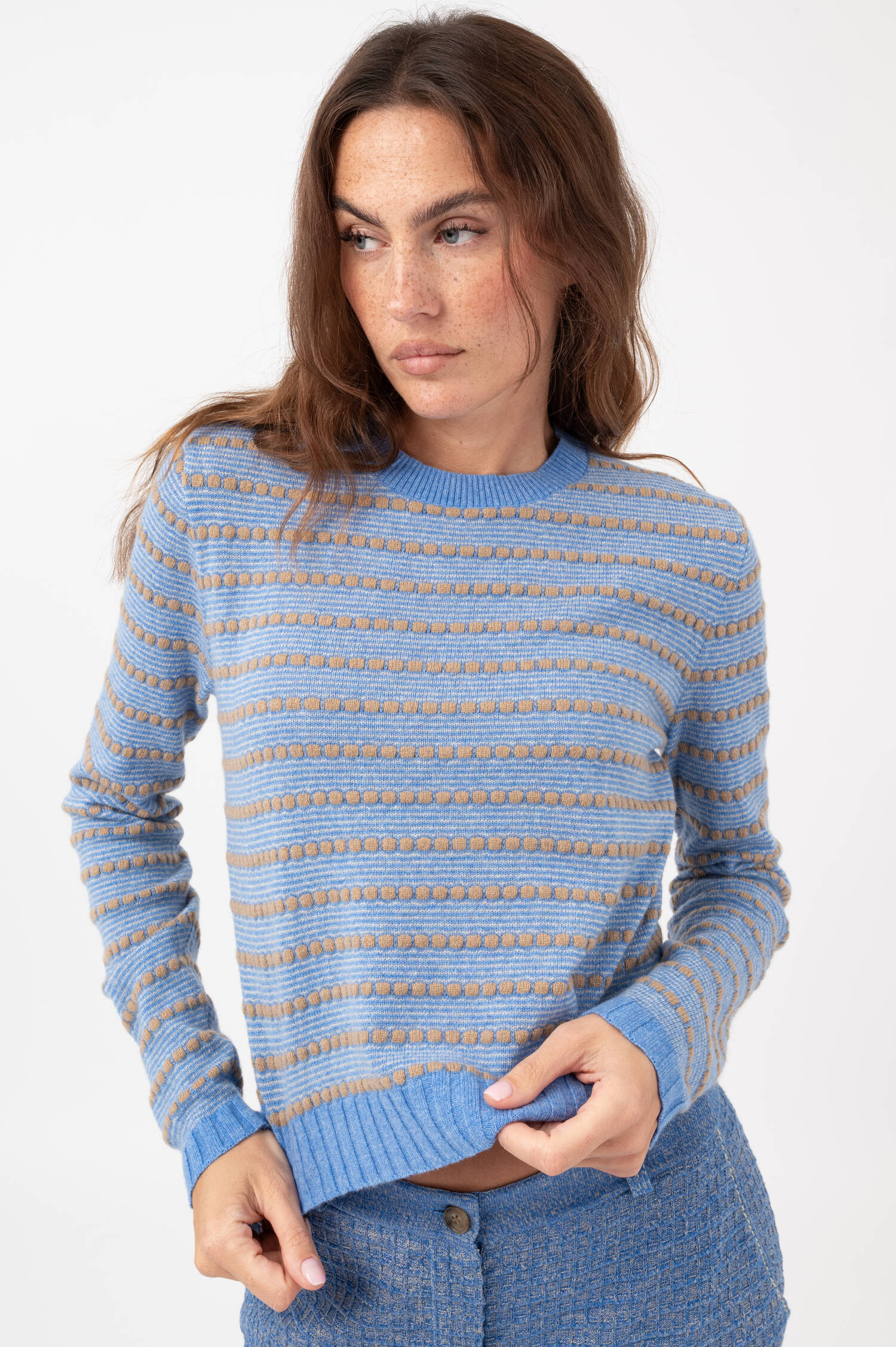 Cashmere Pullover PEPPLE in Hellblau/Beige