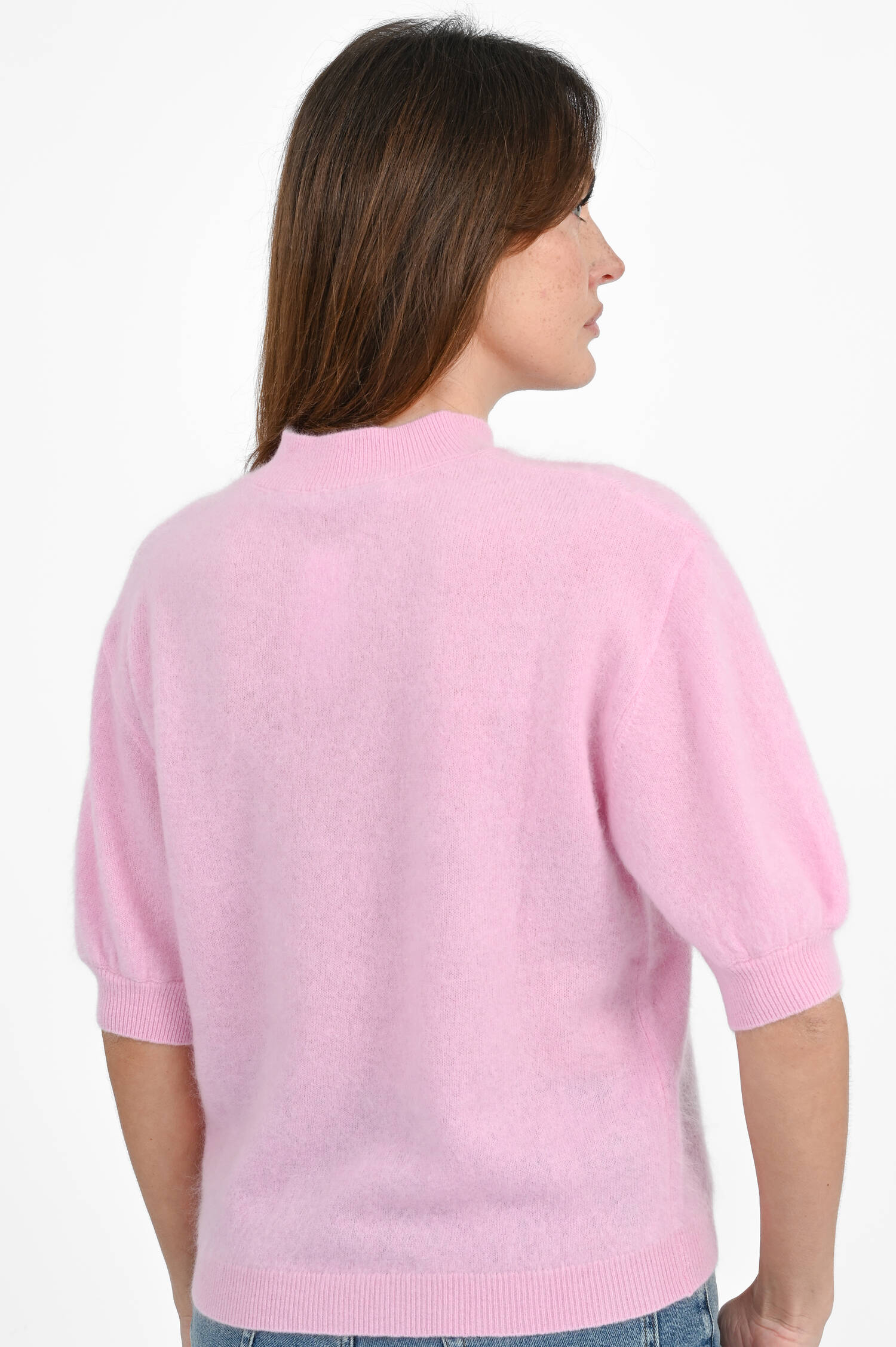 Kurzarm Pullover aus Woll-Cashmere-Mix in Pink