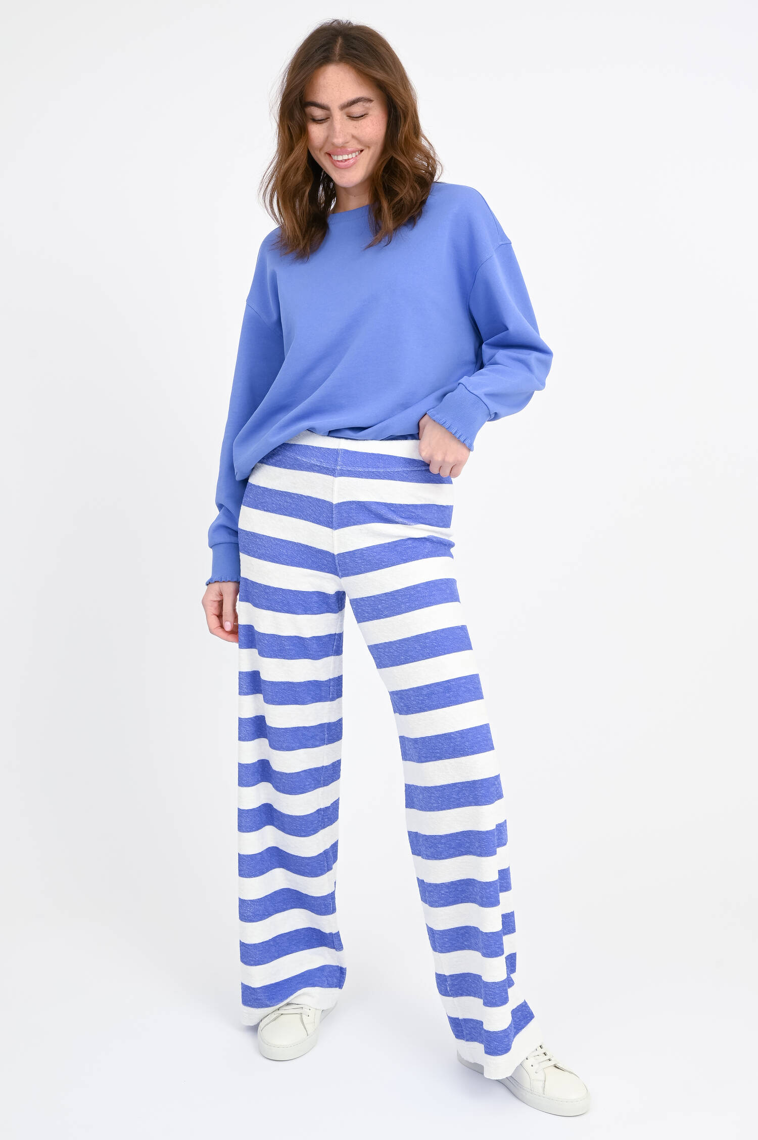 Gestreifte Frottee-Hose ELENYA in Weiß/Lila