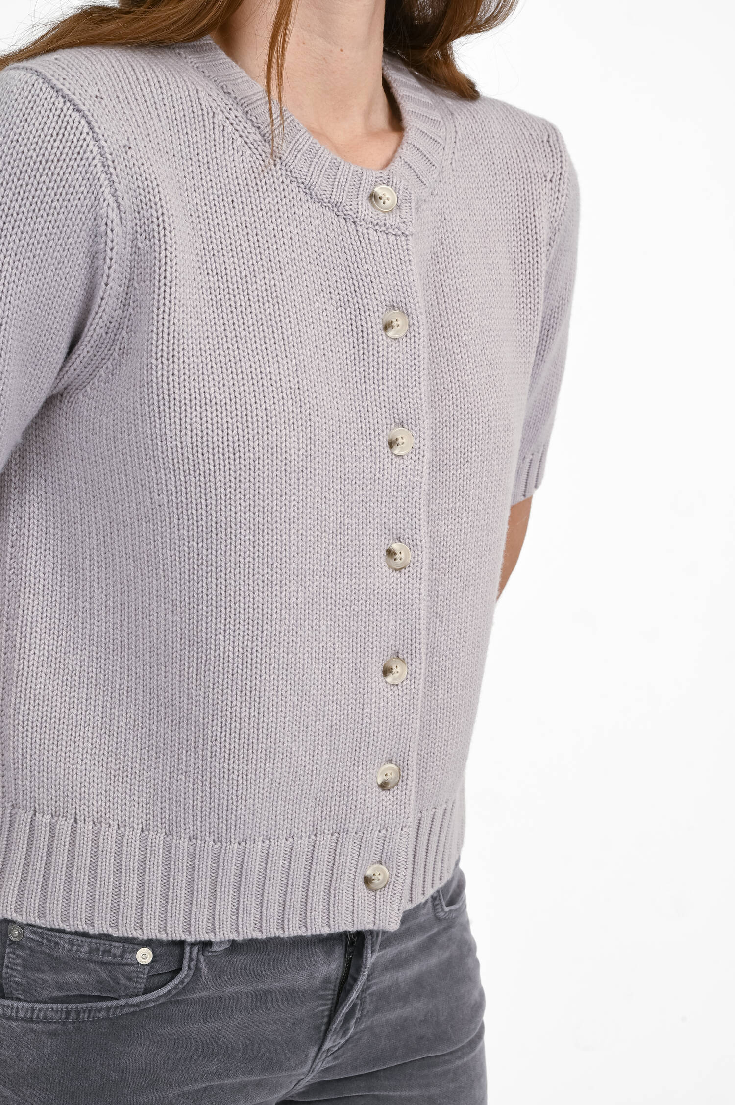 Kurzarm-Strickweste aus Cashmere-Mix in Hellgrau