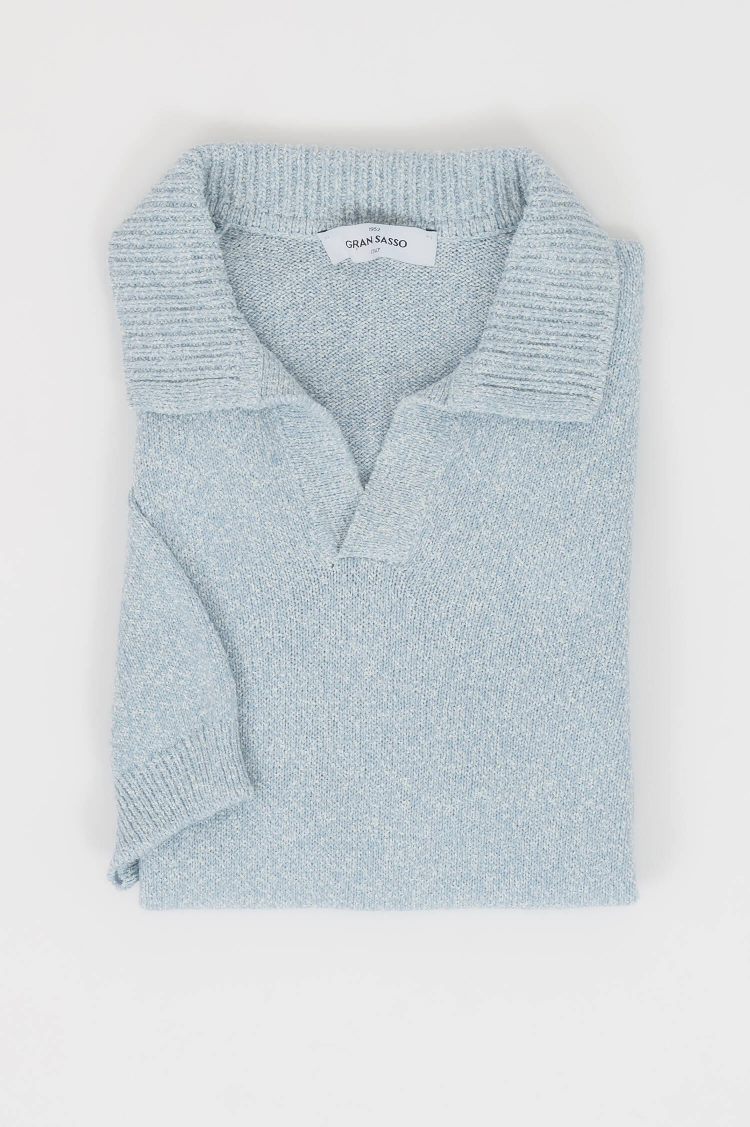 Strick Poloshirt in Hellblau meliert