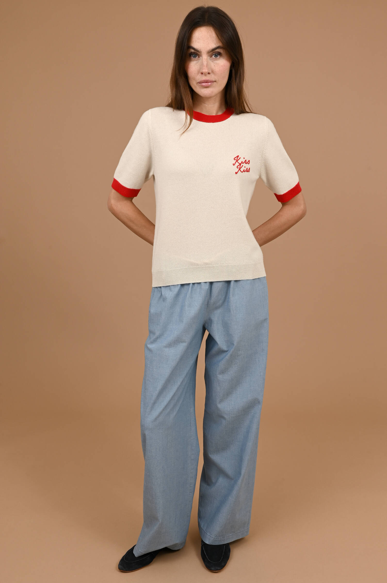 Cashmere Strickshirt KISS KISS in Beige/Rot