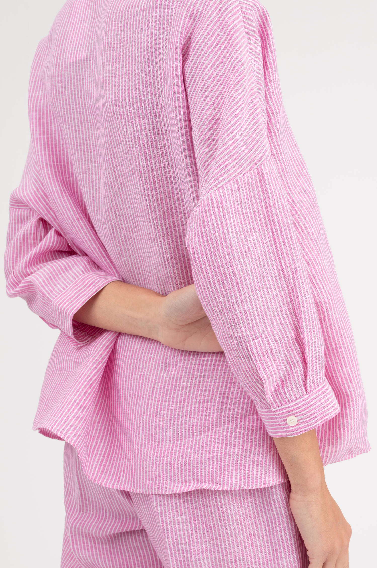 Leinenbluse in Pink/Weiß gestreift Leinenbluse in Pink/Weiß gestreift