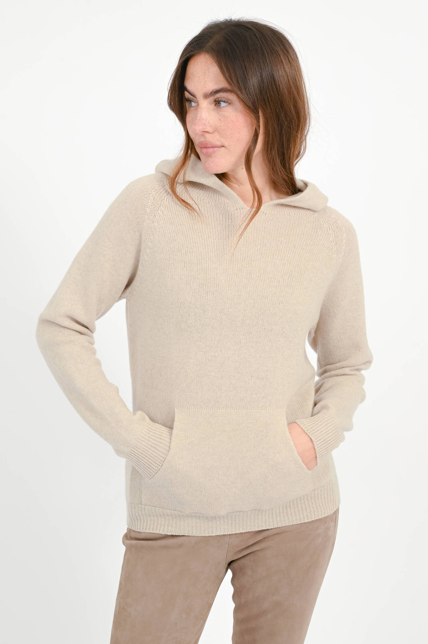 Woll-Cashmere-Kapuzenpullover in Beige Woll-Cashmere-Kapuzenpullover in Beige