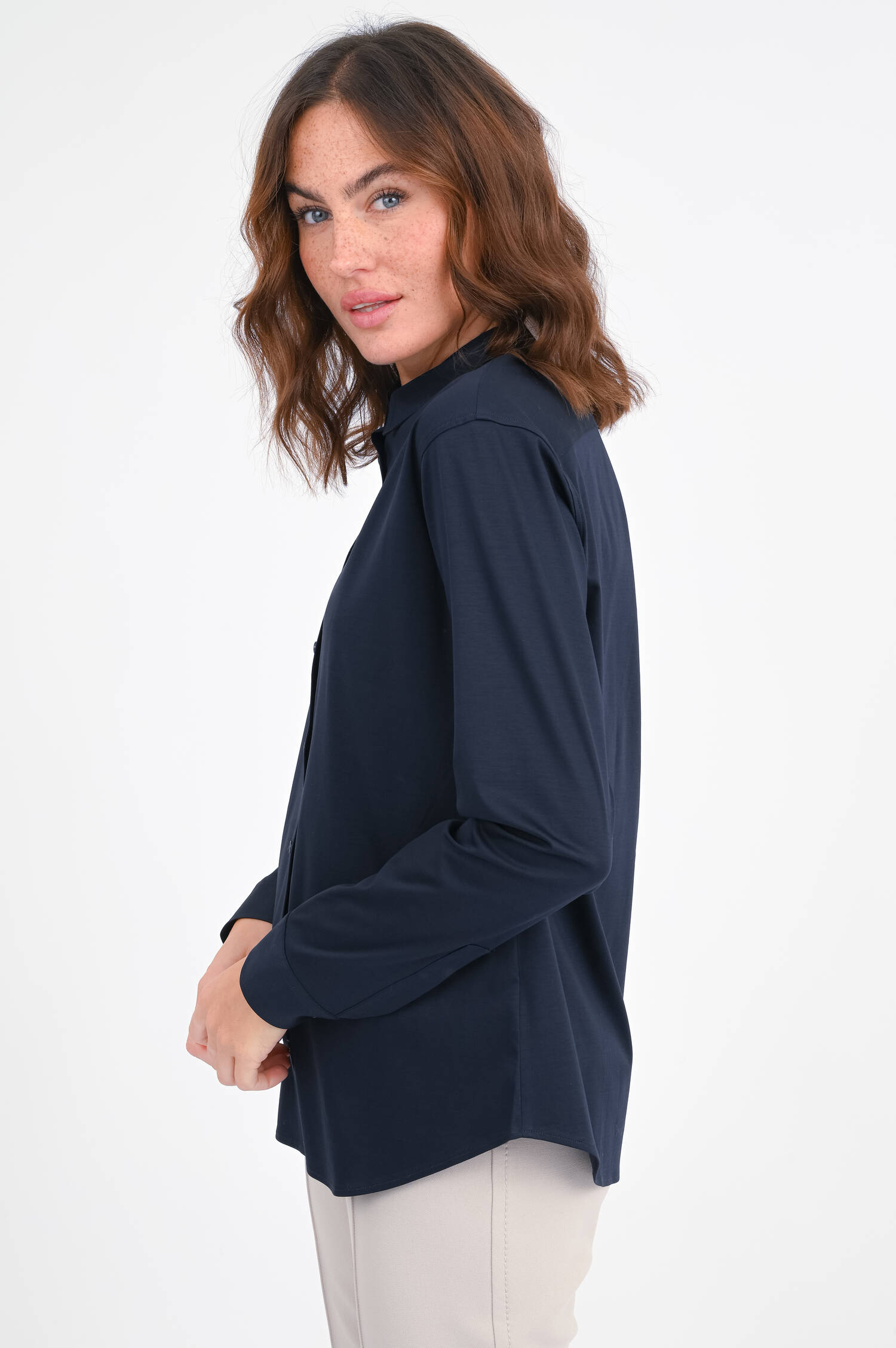 Jersey Langarm-Bluse in Navy