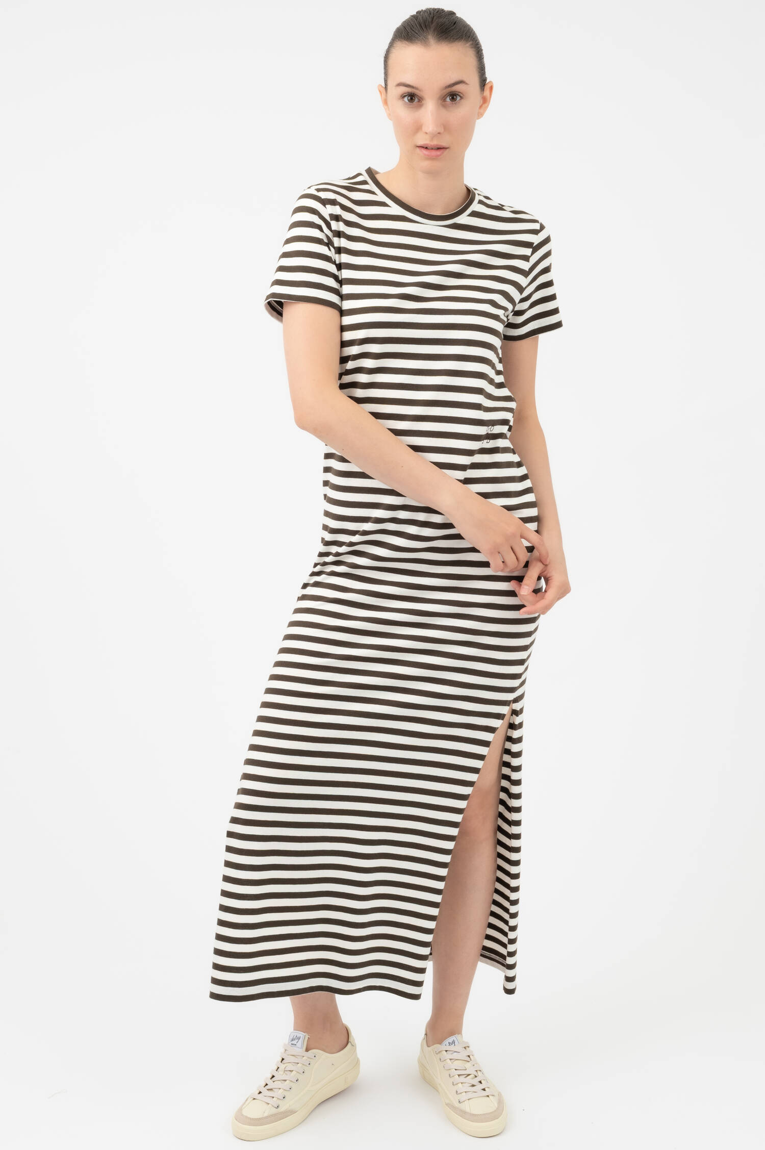Schlupfshirtkleid in Braun/Weiß
