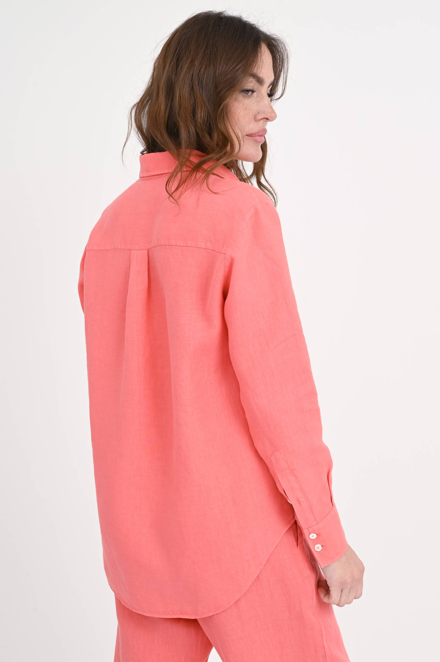 Langarm-Leinenbluse SILVY in Coral