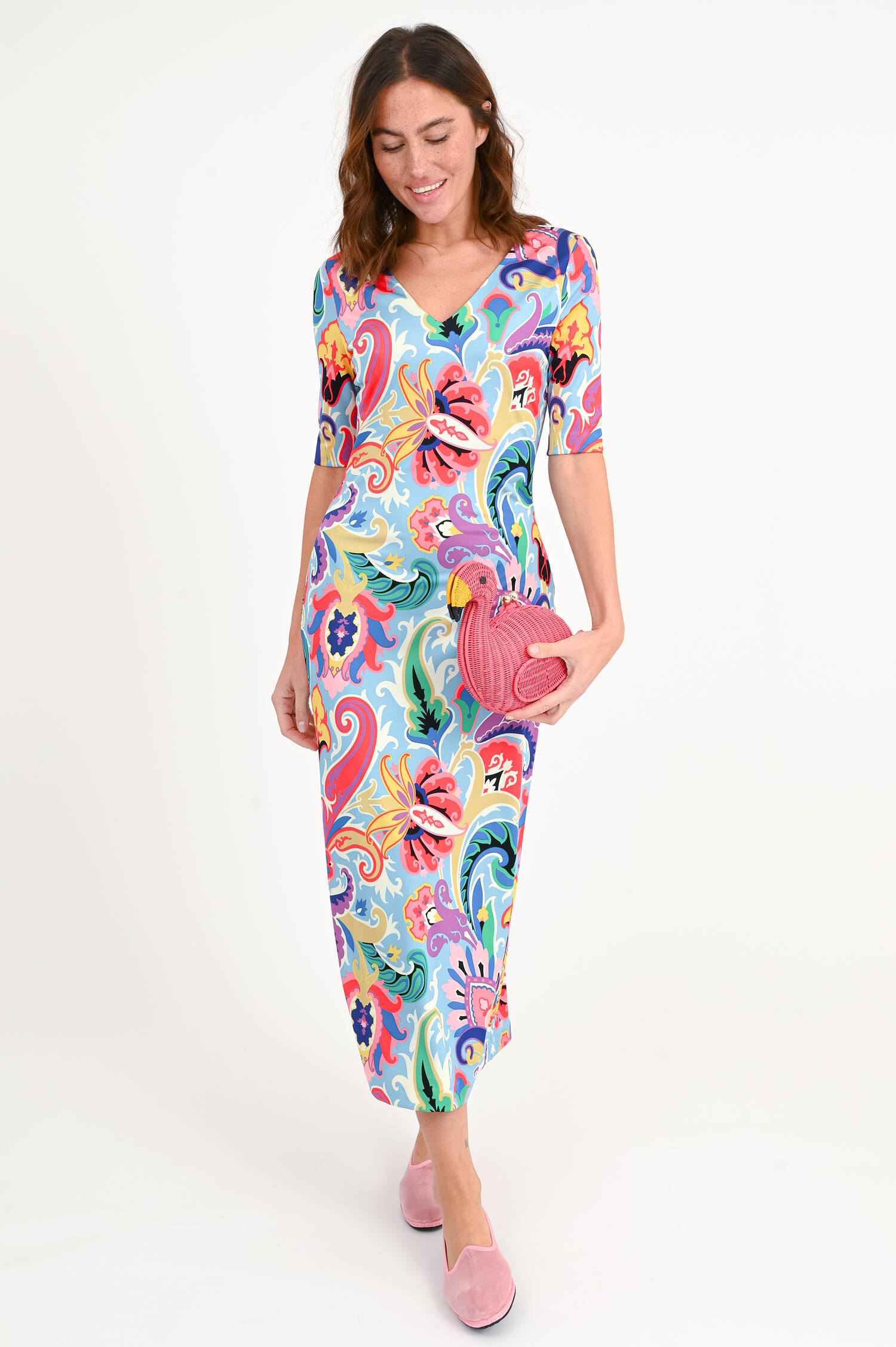 Midi-Kleid aus Viskose in Multicolor Midi-Kleid aus Viskose in Multicolor