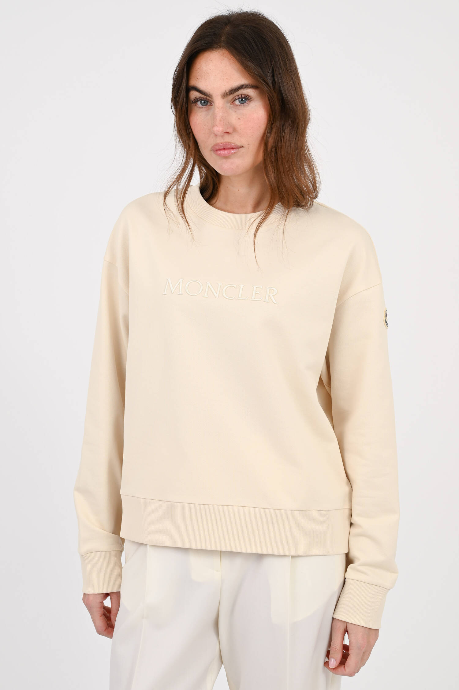 Sweater mit Logo-Stickerei in Natur