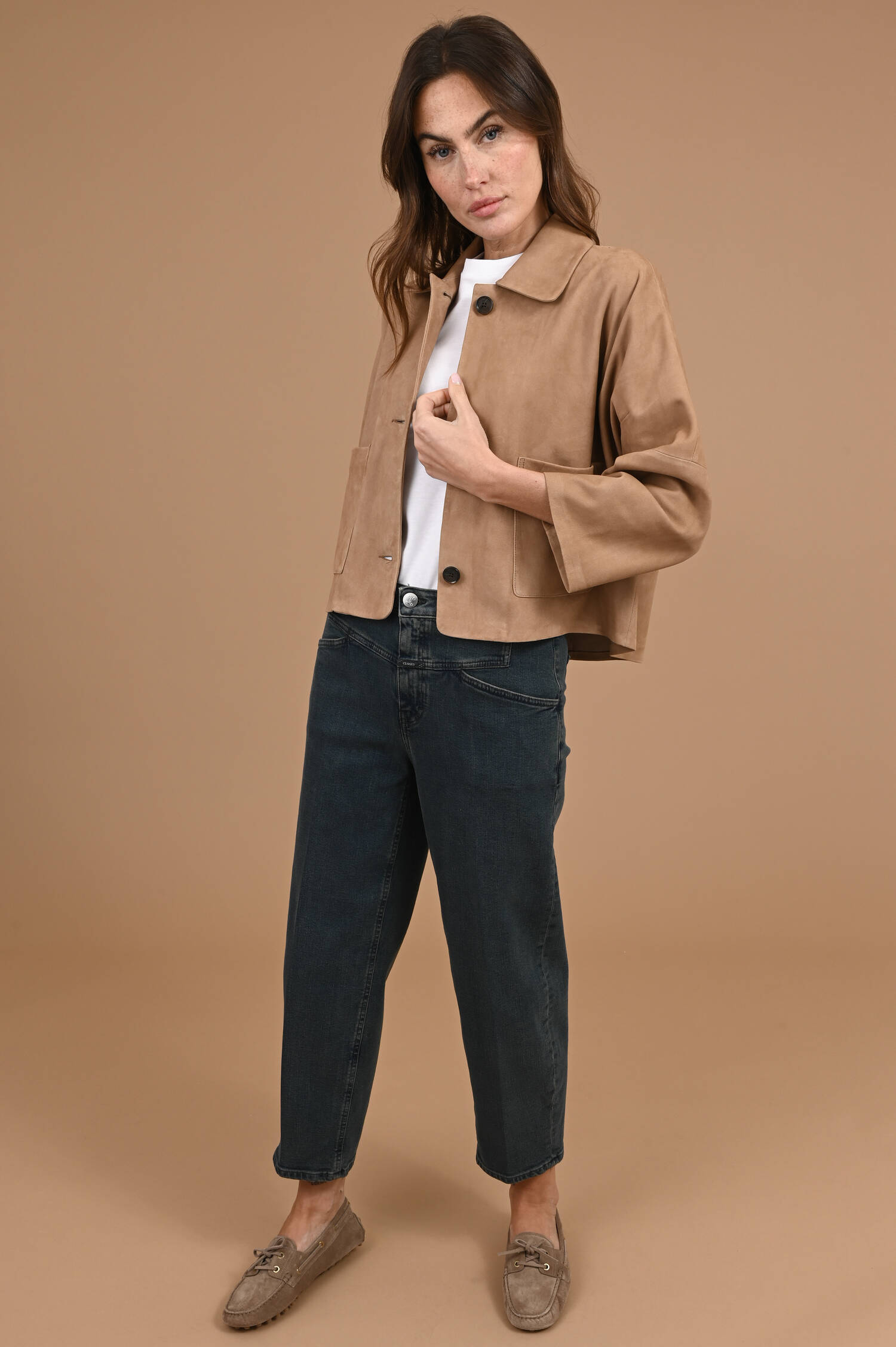 Suede Lederjacke ZHOU in Mochabraun