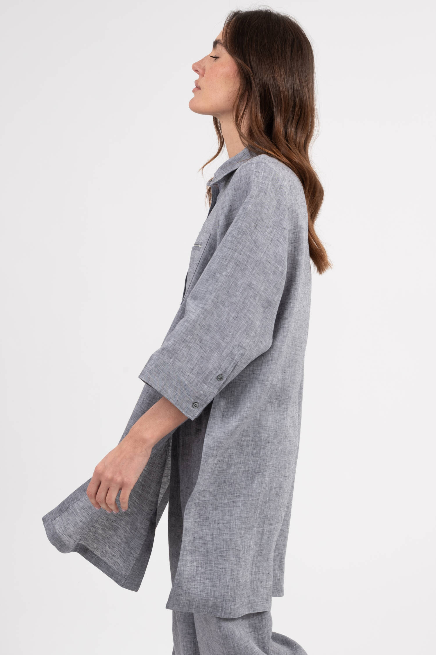 Lange Bluse in Blau meliert Lange Bluse in Blau meliert