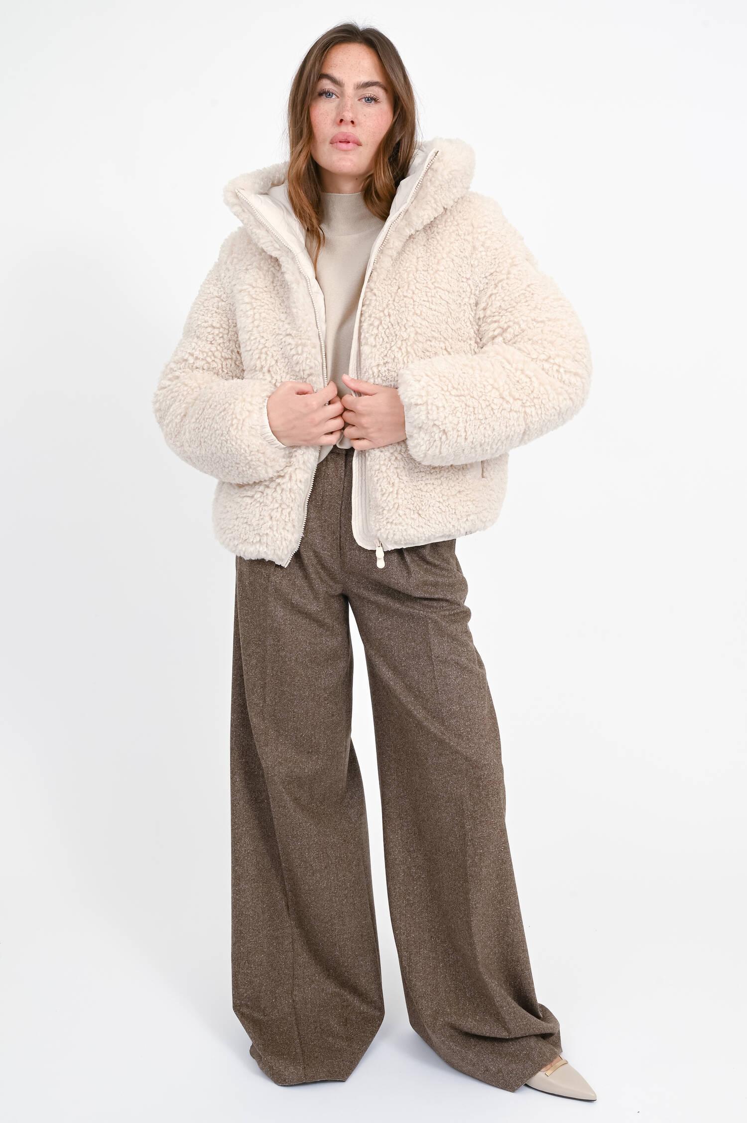 Teddy-Jacke KENNIE mit Stehkragen in Beige