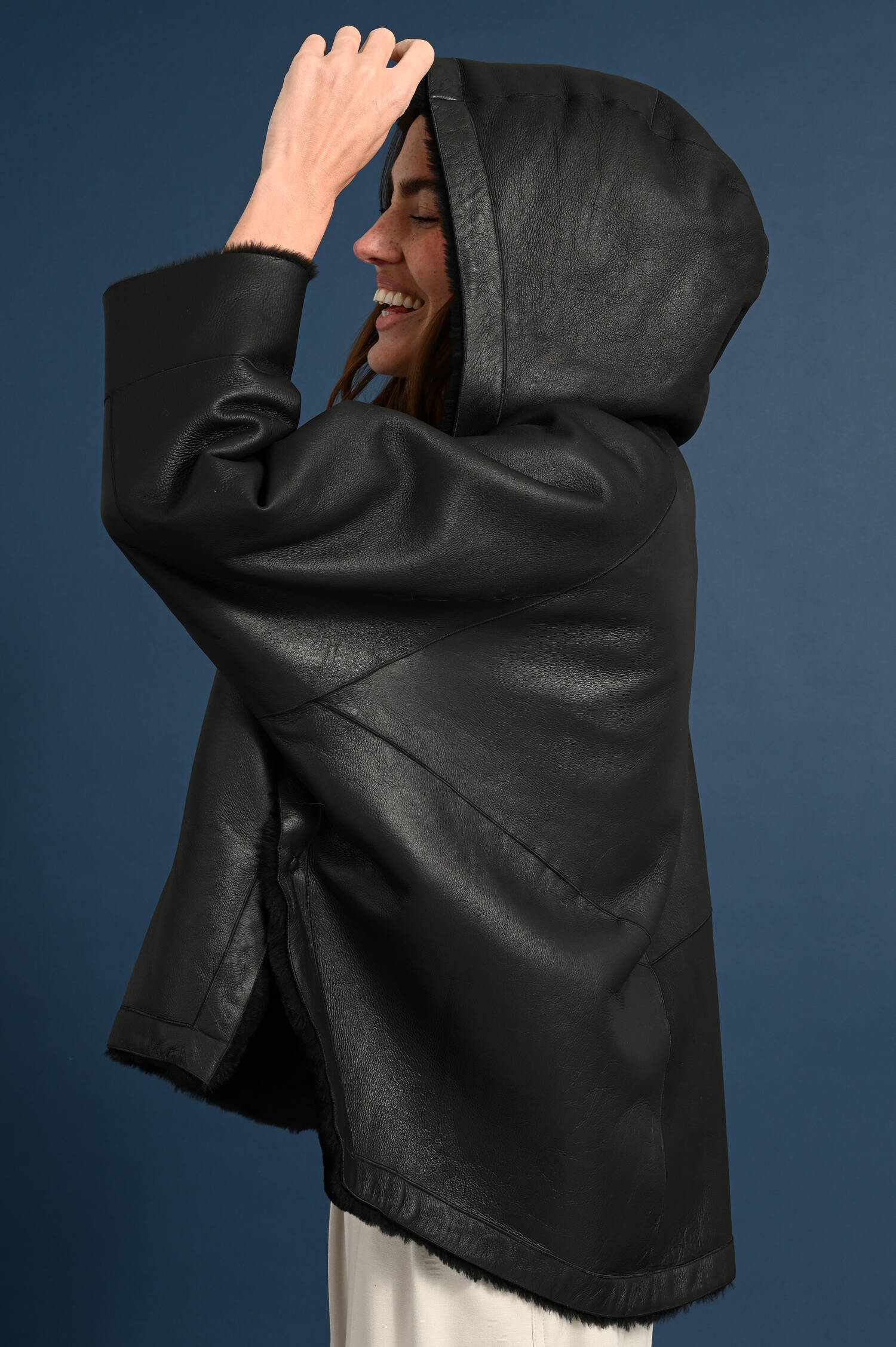 Wende-Lederjacke CLARA mit Kapuze 