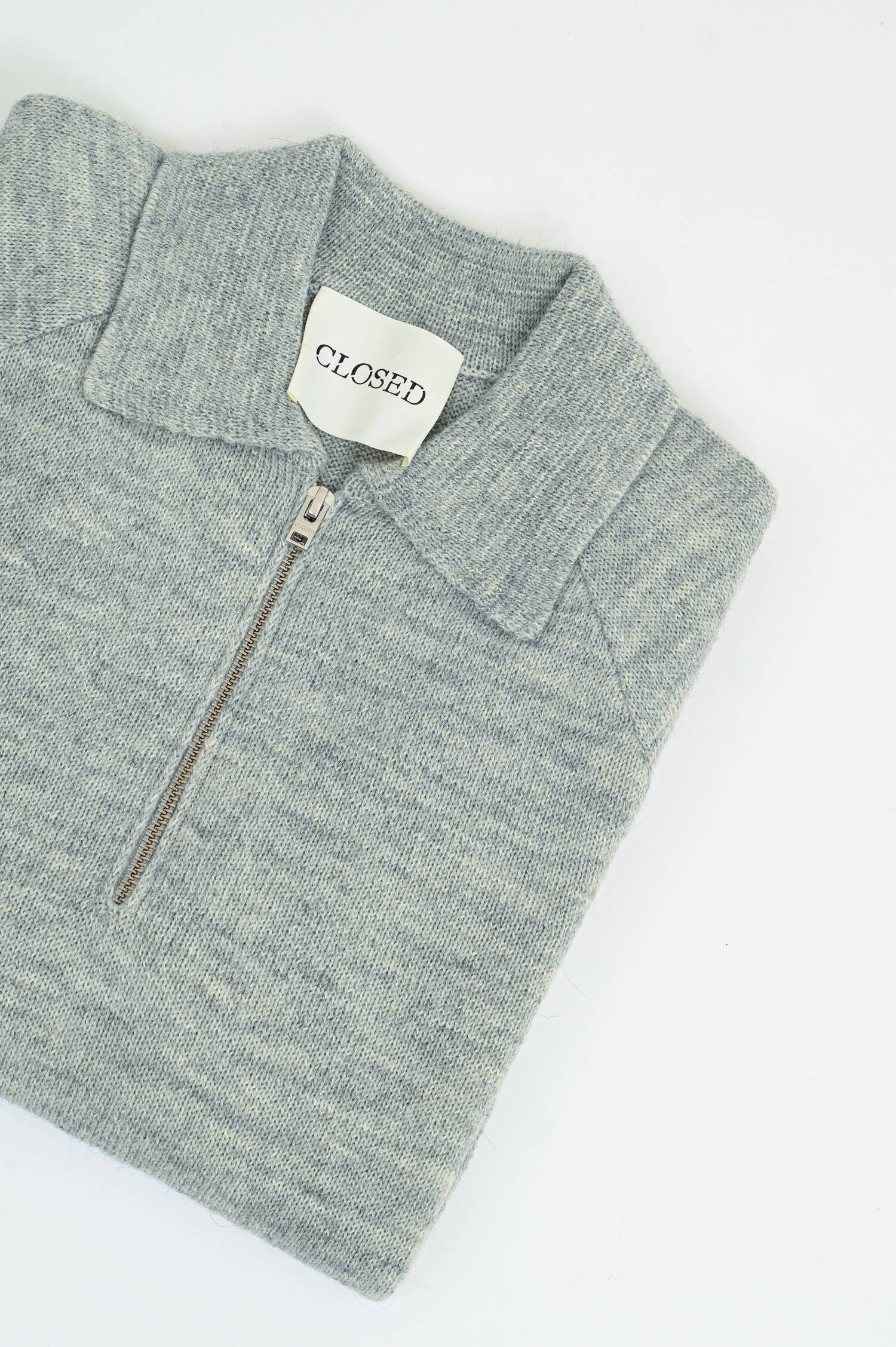 Gestrickter Polo-Pullover in Light Grey Melange