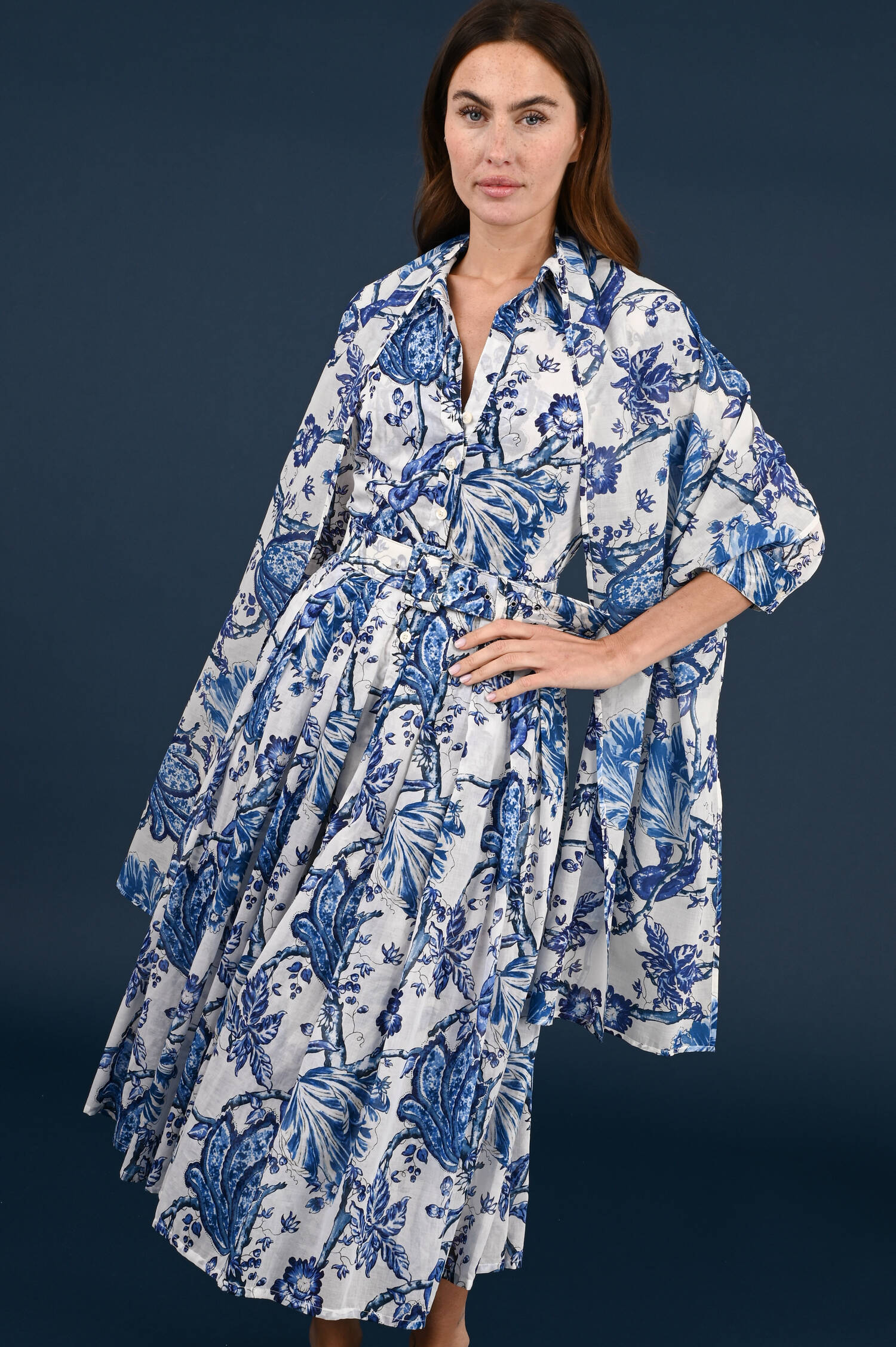 Kleid Aster in Blau/Weiß gemustert