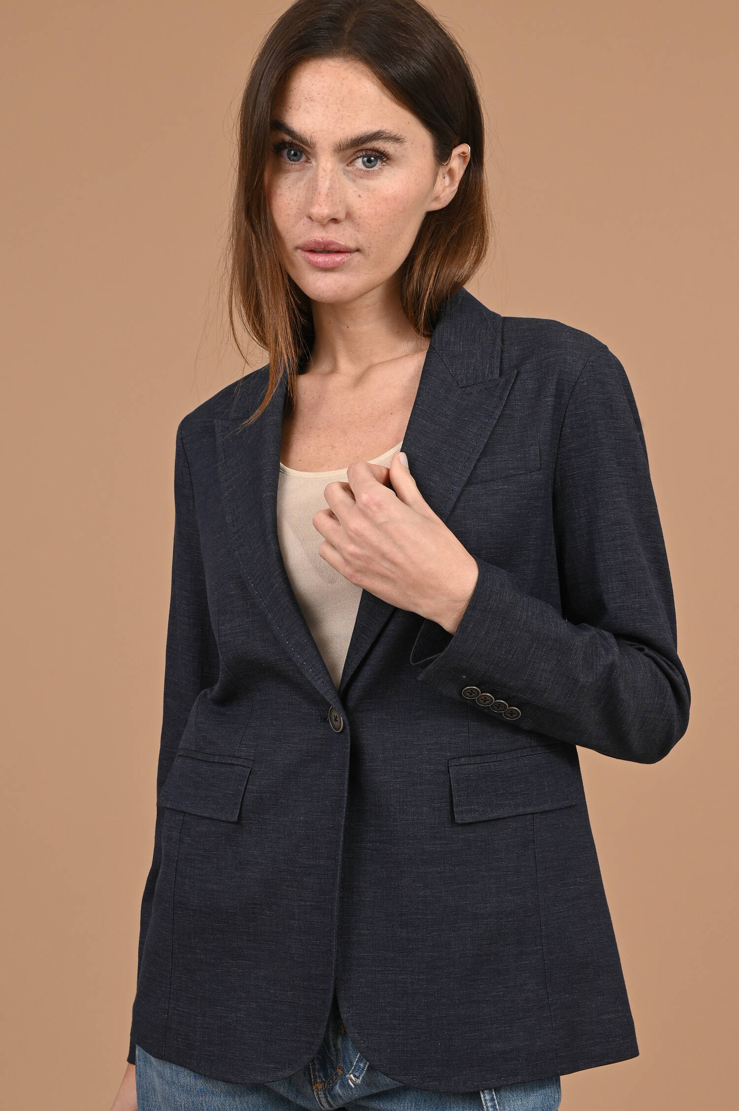 Spitzkragen Blazer in Denimblau
