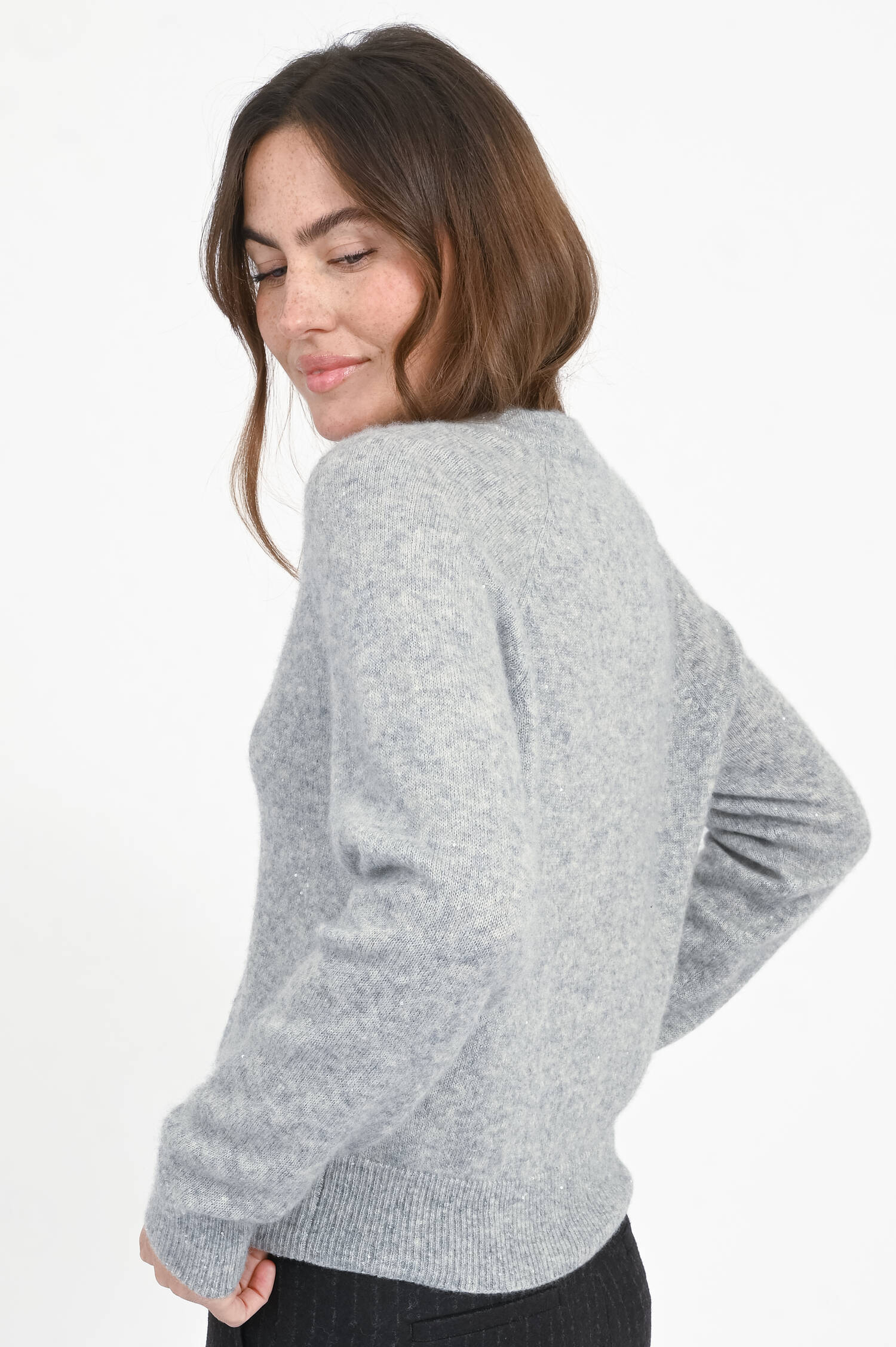 Strickjacke mit micro Pailletten in Silbergrau