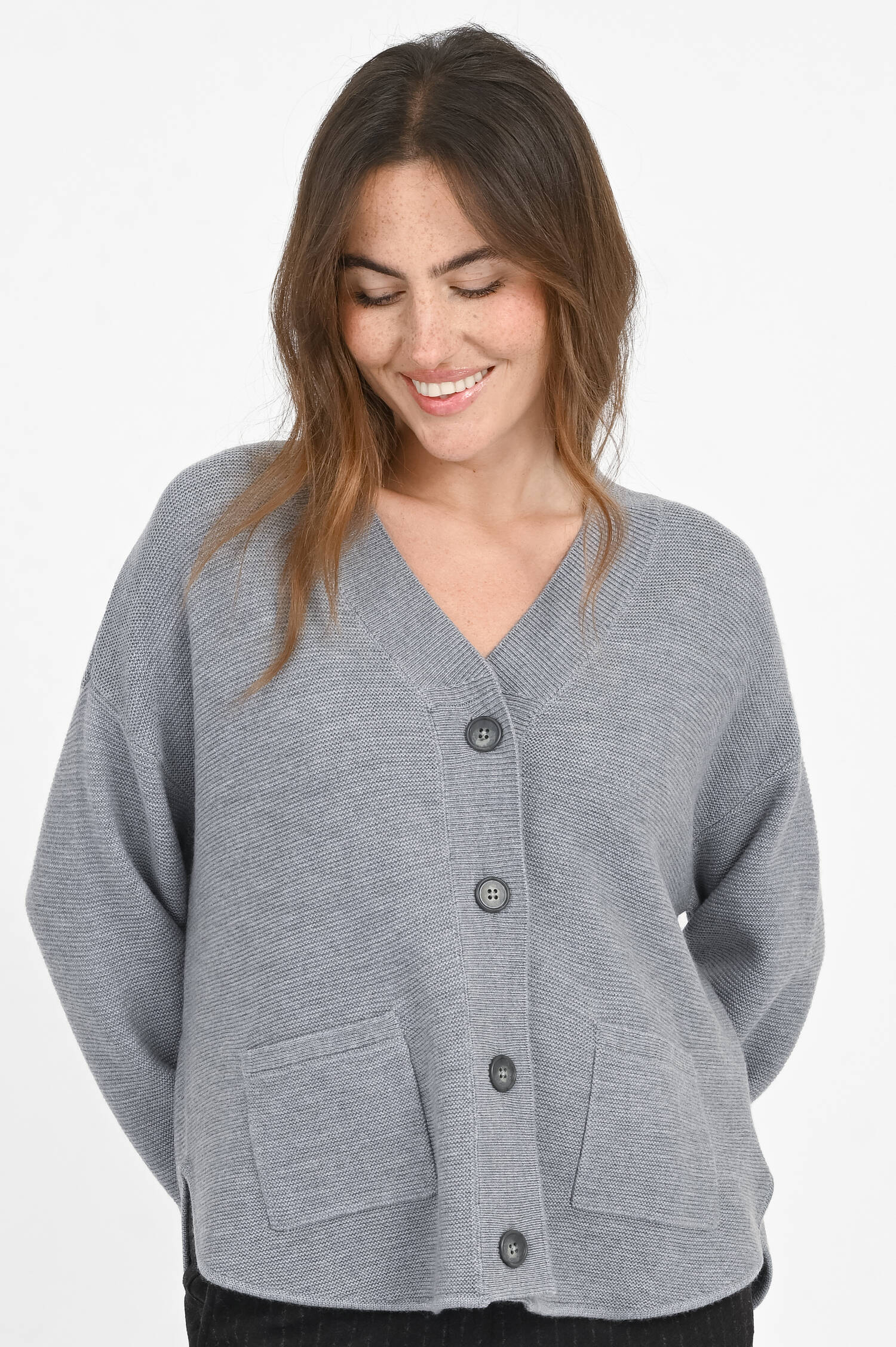 Woll-Strickjacke in Dunkelgrau