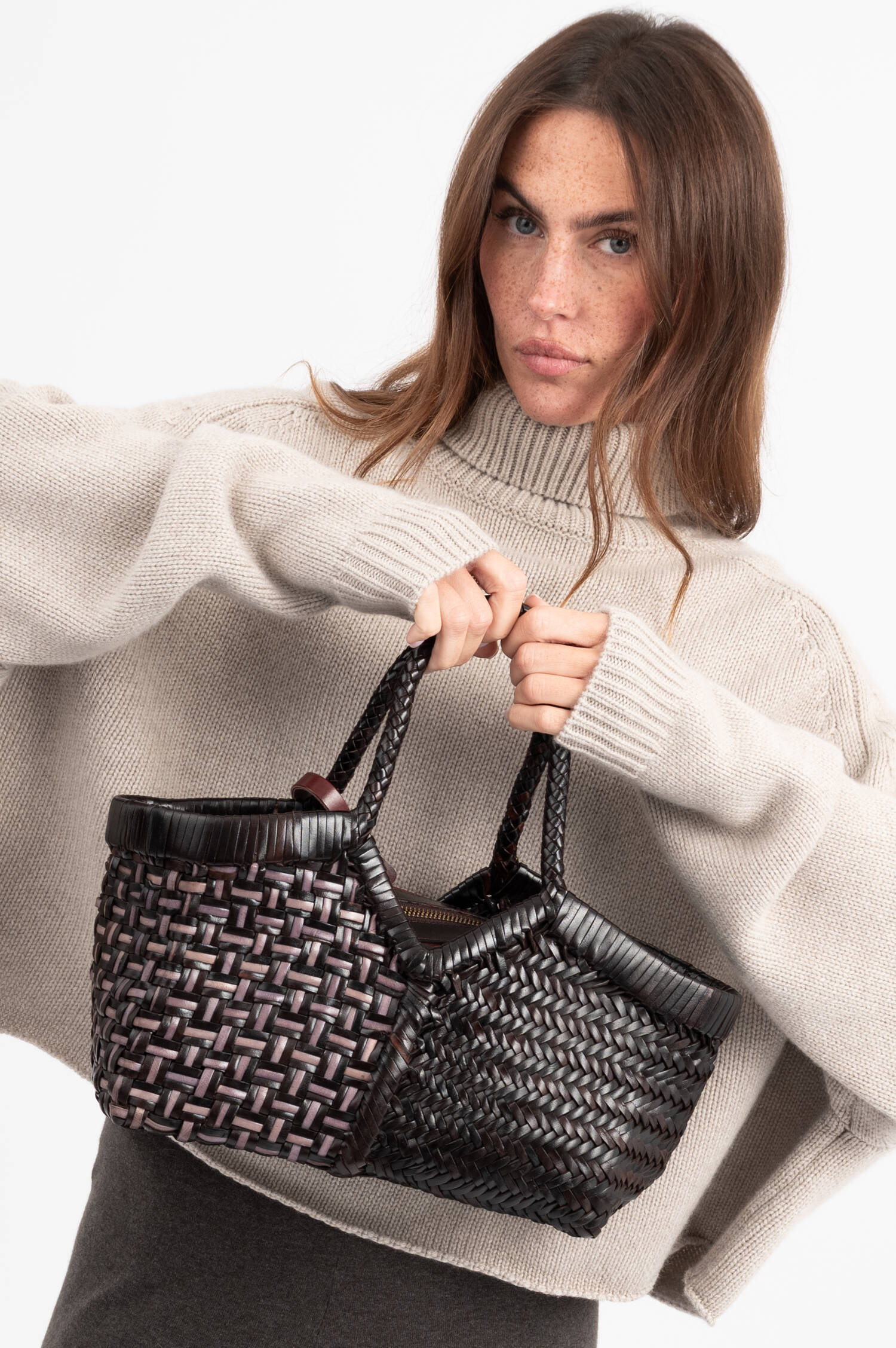 Leder Flecht Bag MONET in Braun