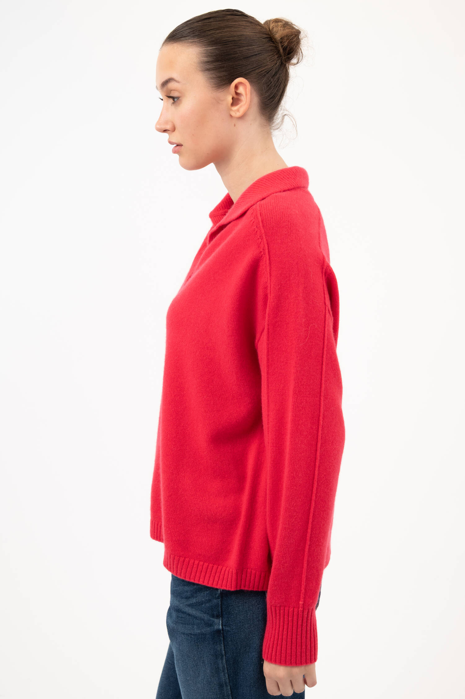 Woll-Cashmere-Pullover mit Polokragen in Himbeer Woll-Cashmere-Pullover mit Polokragen in Himbeer